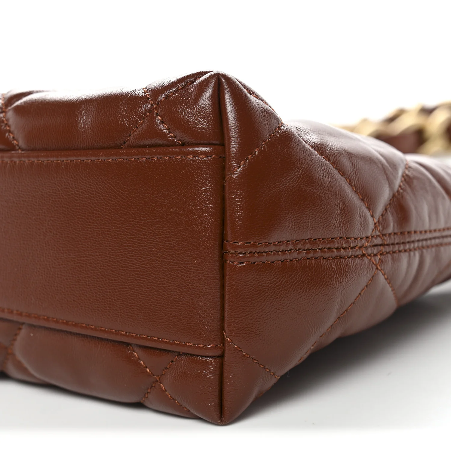 Shiny Crumpled Lambskin Quilted Small CC Funky Town Hobo Brown - Image 10