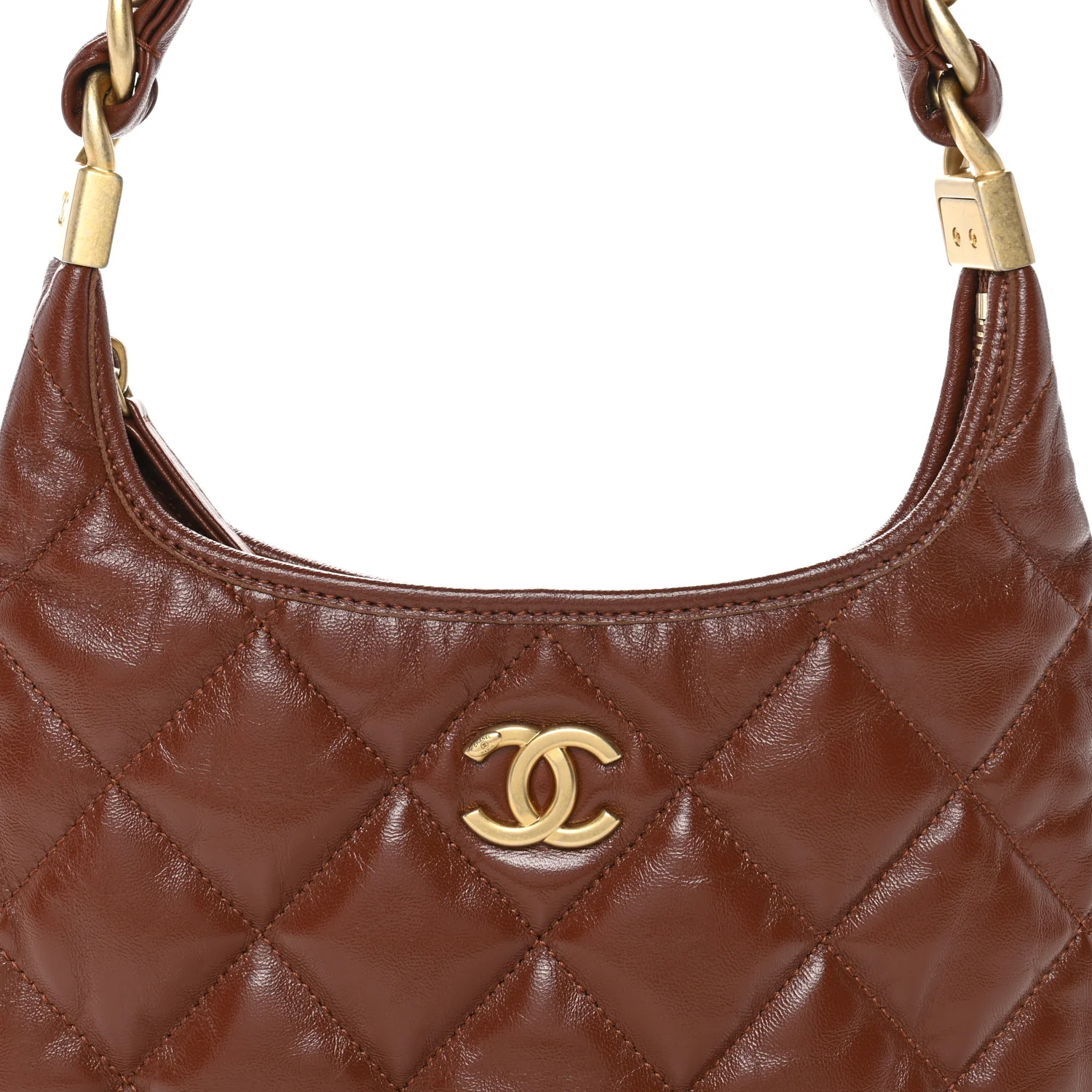 Shiny Crumpled Lambskin Quilted Small CC Funky Town Hobo Brown - Image 8