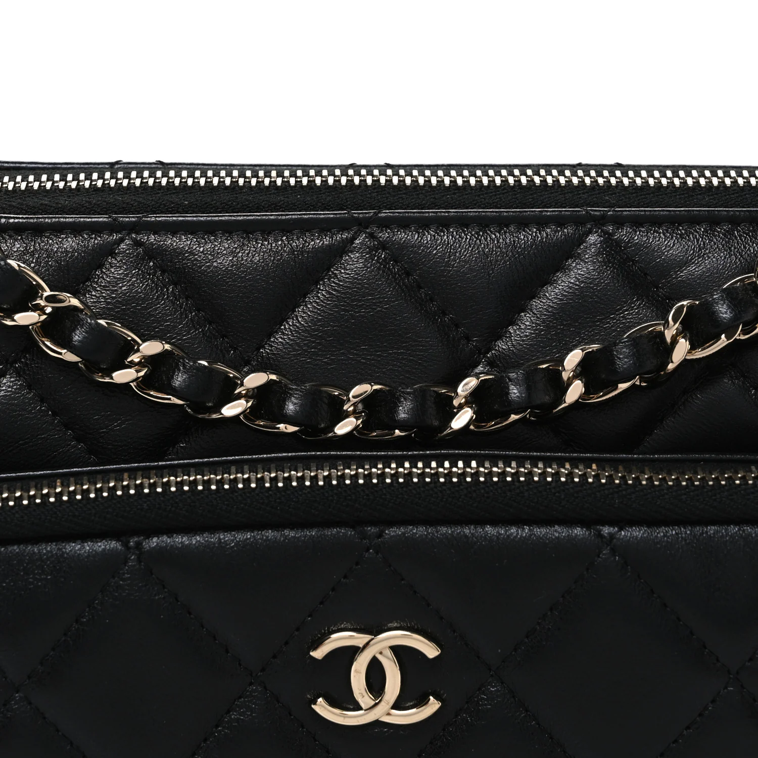Shiny Crumpled Lambskin Quilted Small Preppy Pocket Clutch With Chain Black - Image 8