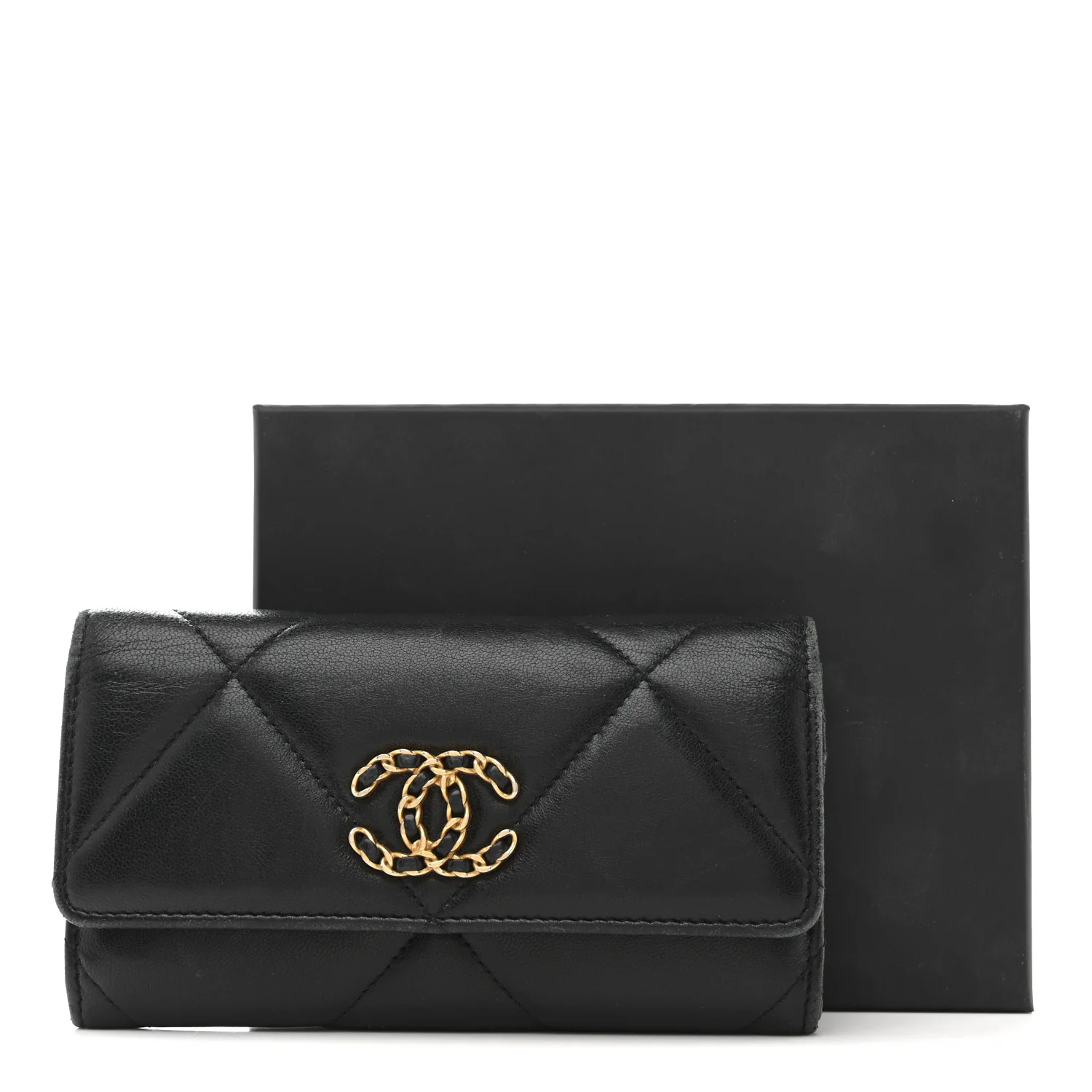 Shiny Goatskin Quilted Chanel 19 Flap Wallet Black - Image 13