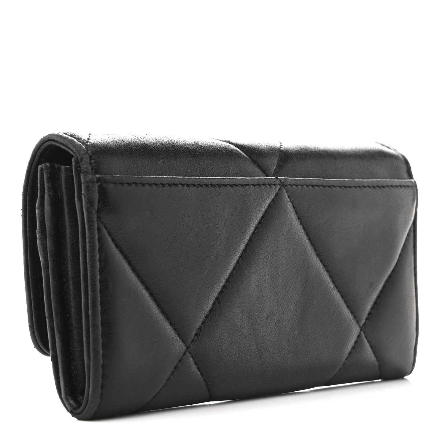 Shiny Goatskin Quilted Chanel 19 Flap Wallet Black - Image 3