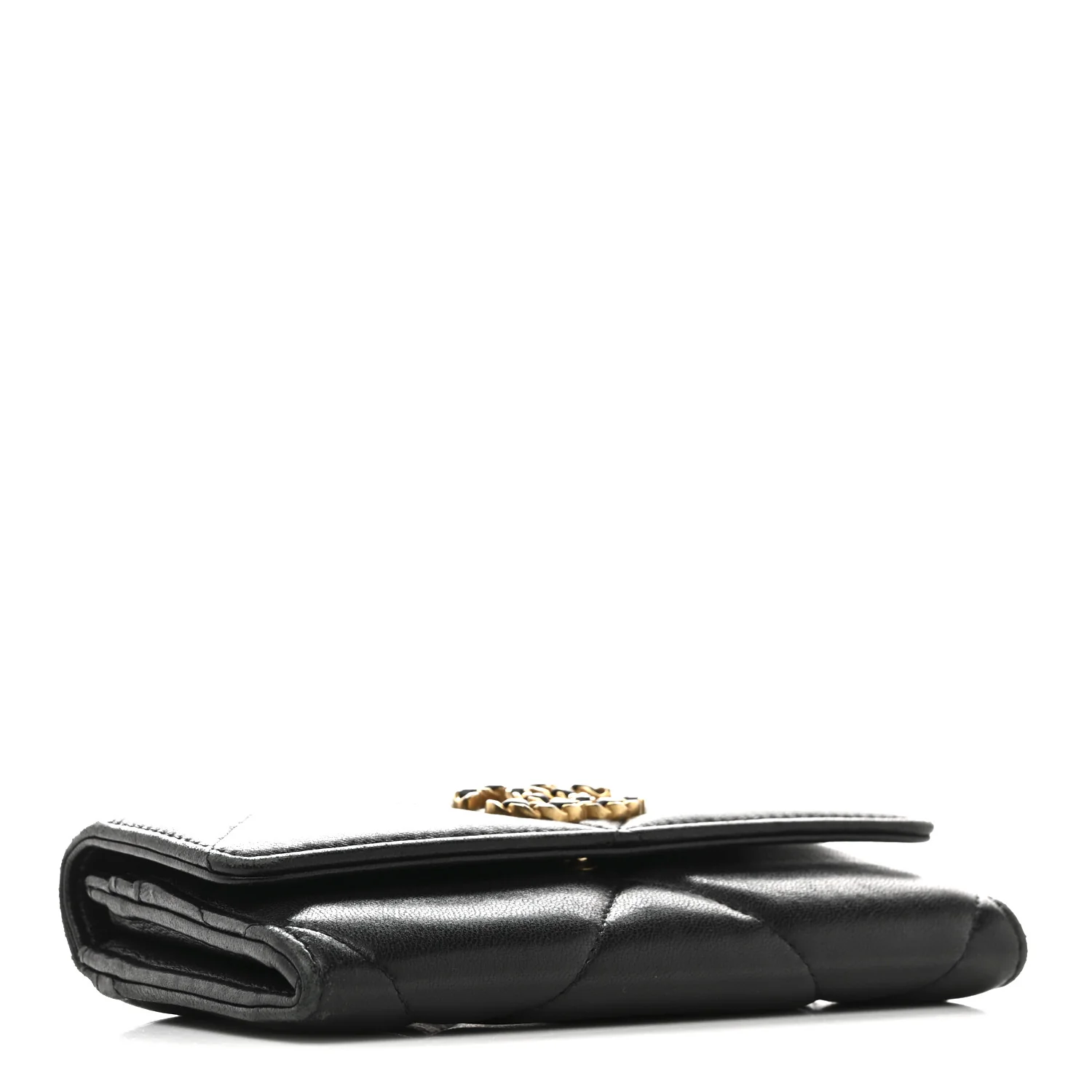 Shiny Goatskin Quilted Chanel 19 Flap Wallet Black - Image 4