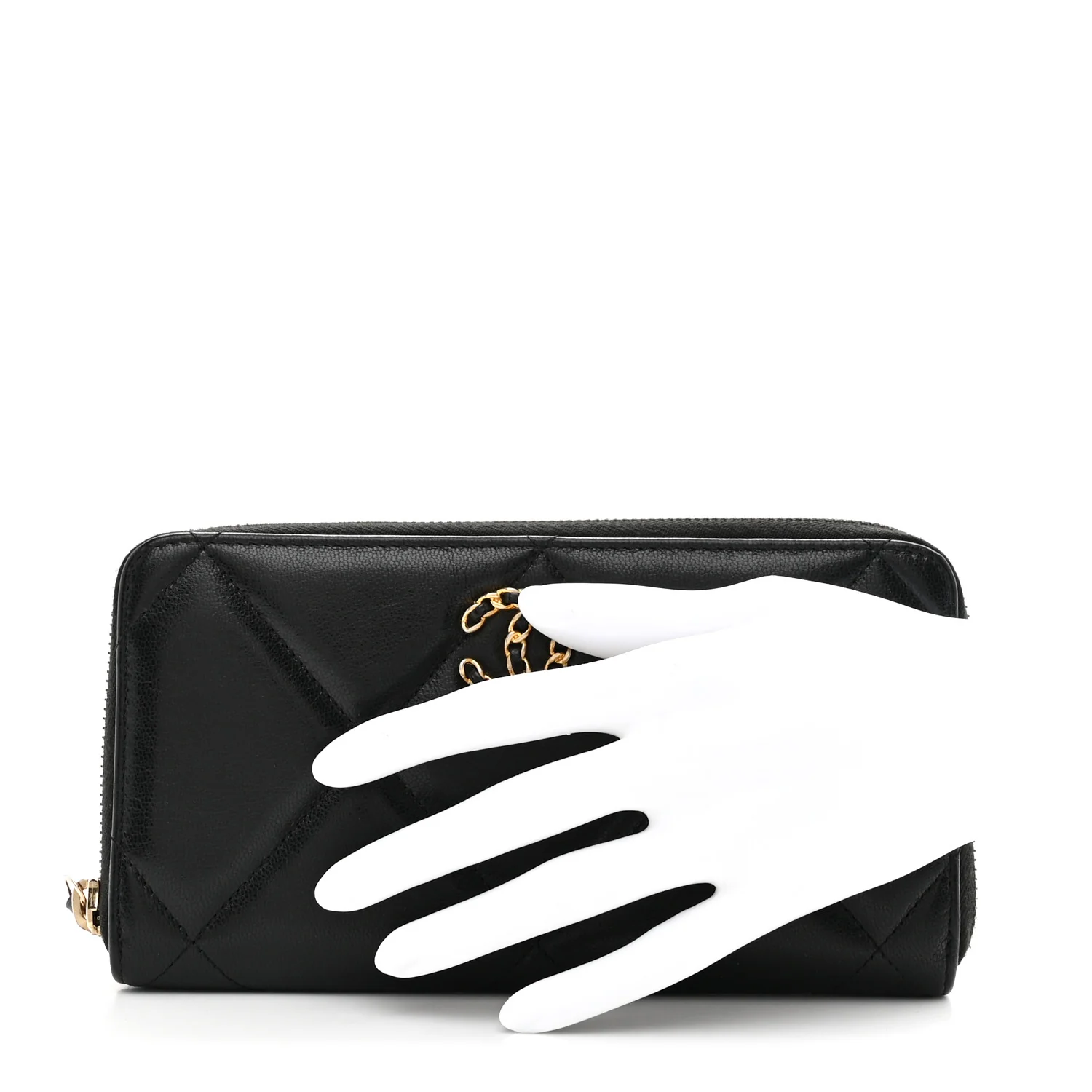 Shiny Goatskin Quilted Chanel 19 Long Zipped Around Wallet Black - Image 2