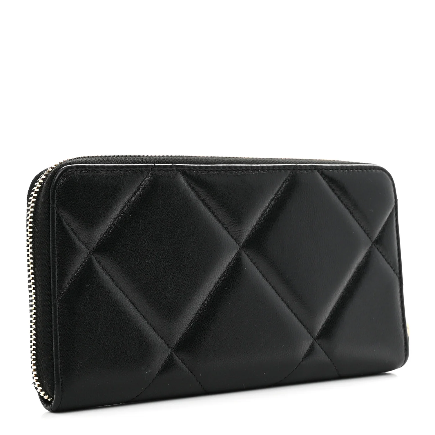 Shiny Goatskin Quilted Chanel 19 Long Zipped Around Wallet Black - Image 3