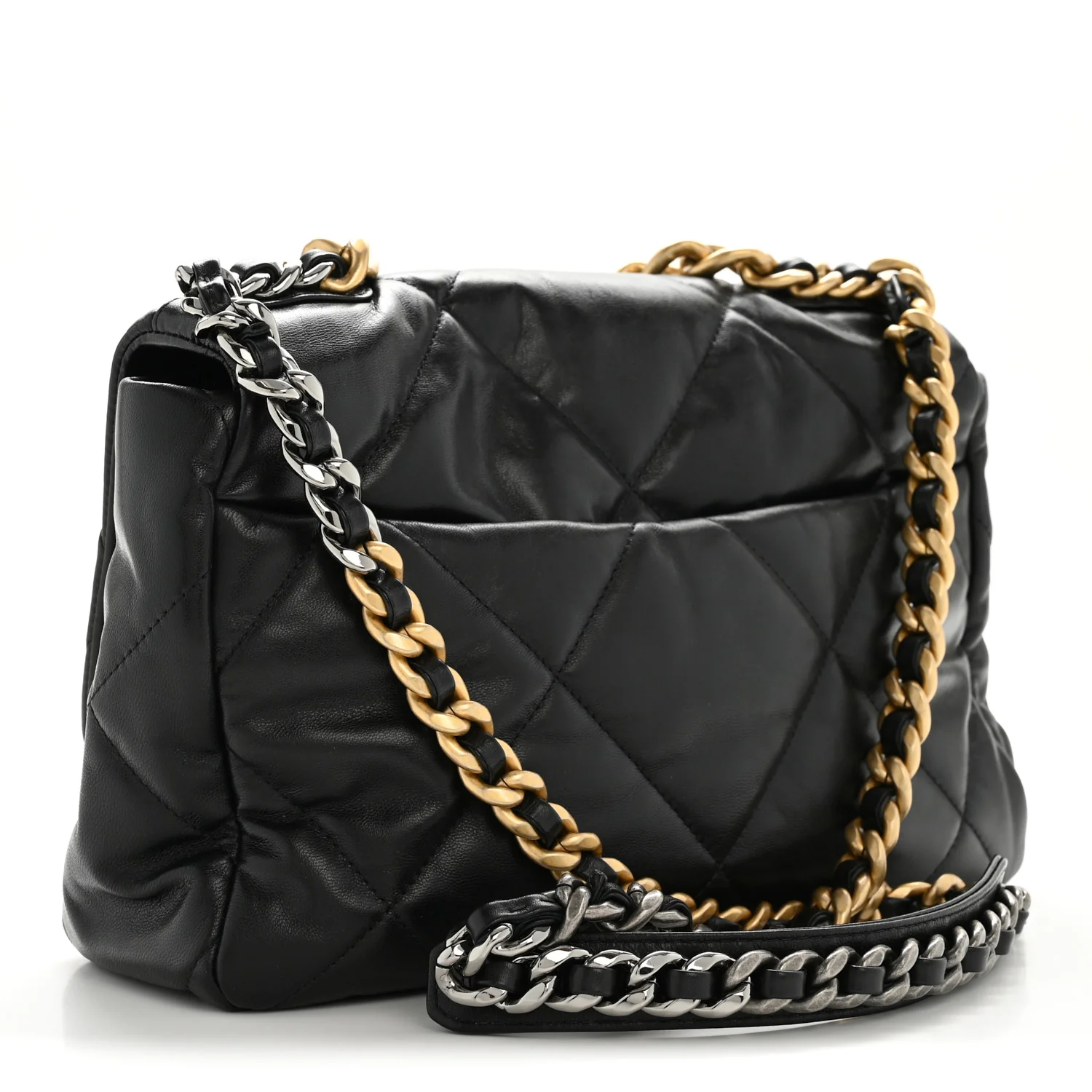 Shiny Goatskin Quilted Large Chanel 19 Flap Black - Image 3