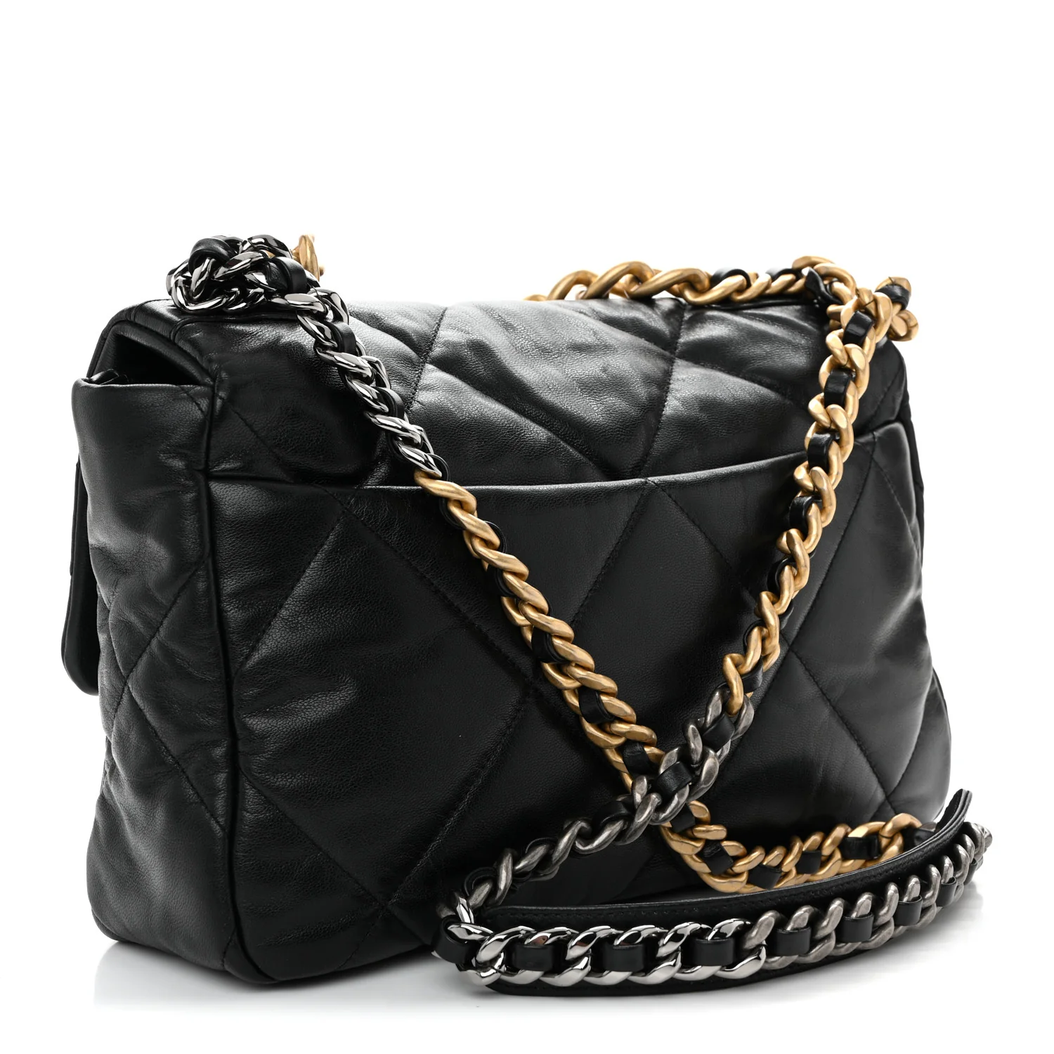 Shiny Goatskin Quilted Large Chanel 19 Flap Black - Image 3