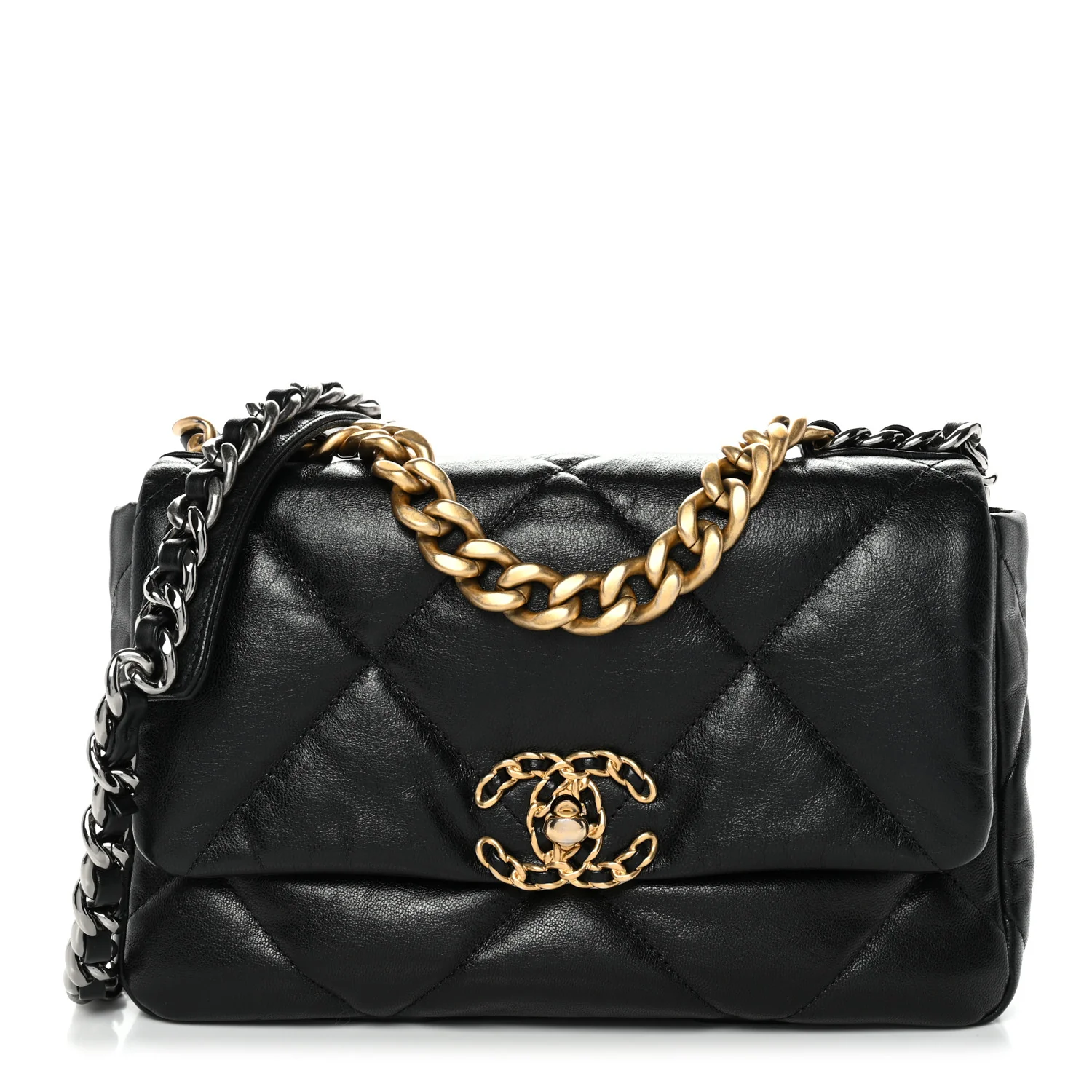 Shiny Goatskin Quilted Medium Chanel 19 Flap Black