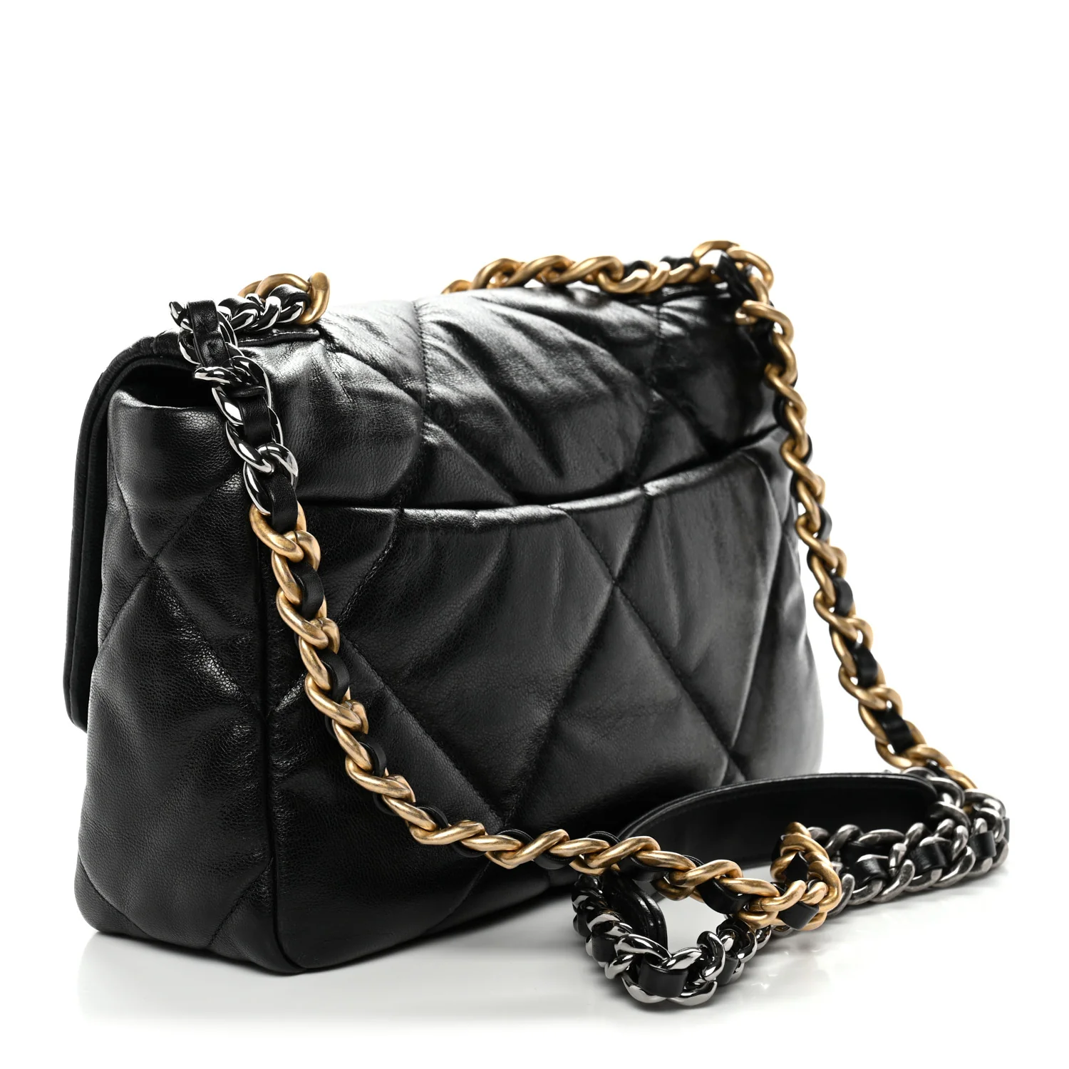 Shiny Goatskin Quilted Medium Chanel 19 Flap Black - Image 3