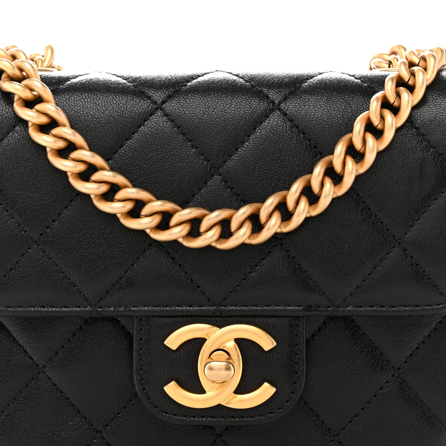 Shiny Goatskin Quilted Mini Chain Strap Flap Black - Image 15