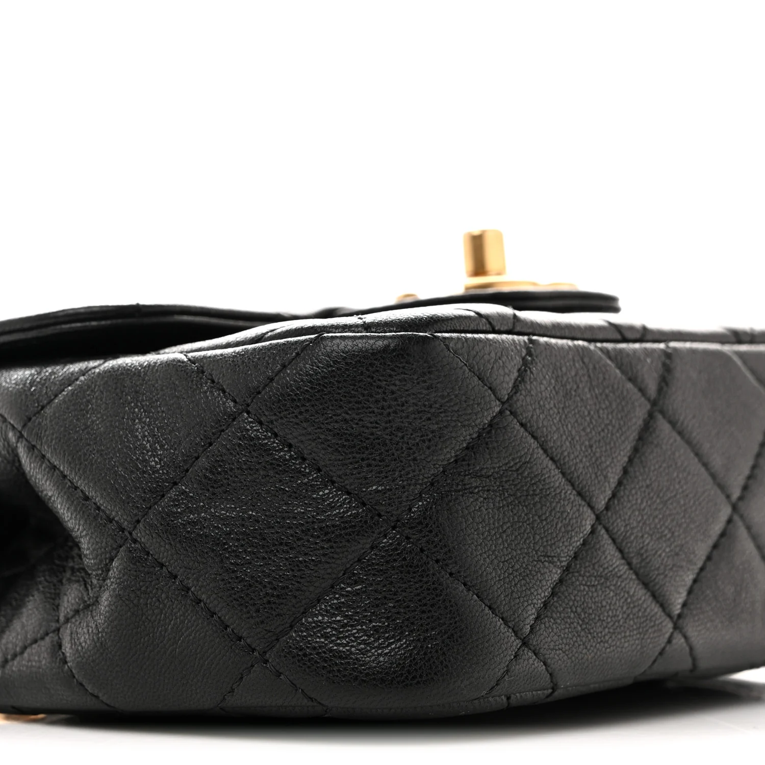 Shiny Goatskin Quilted Mini Chain Strap Flap Black - Image 16