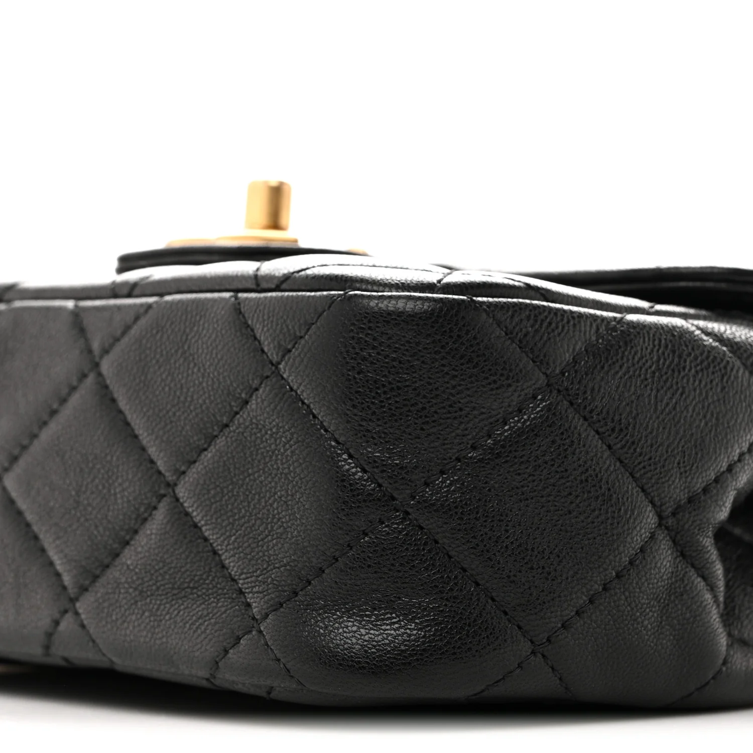 Shiny Goatskin Quilted Mini Chain Strap Flap Black - Image 18