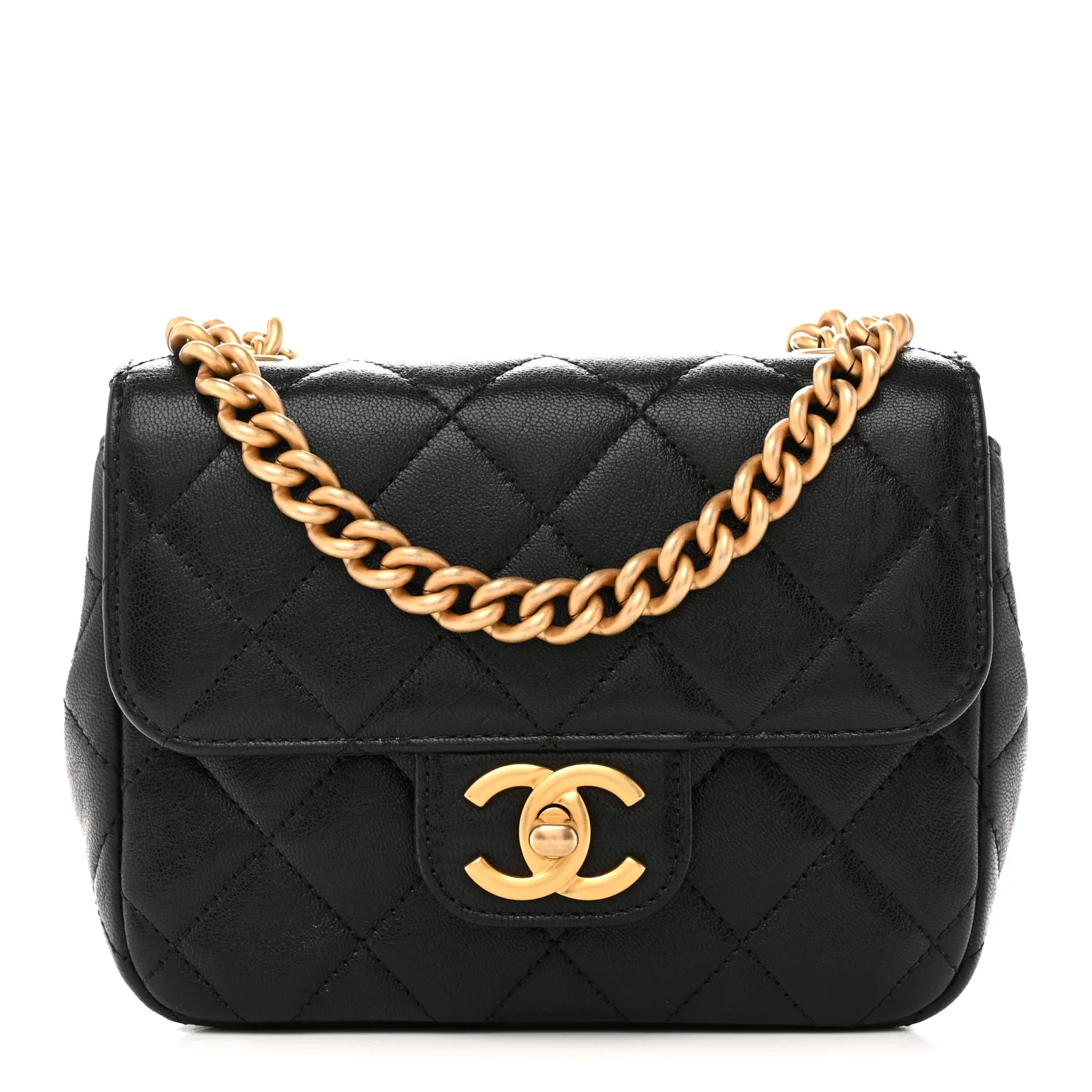 Shiny Goatskin Quilted Mini Chain Strap Flap Black - Image 2