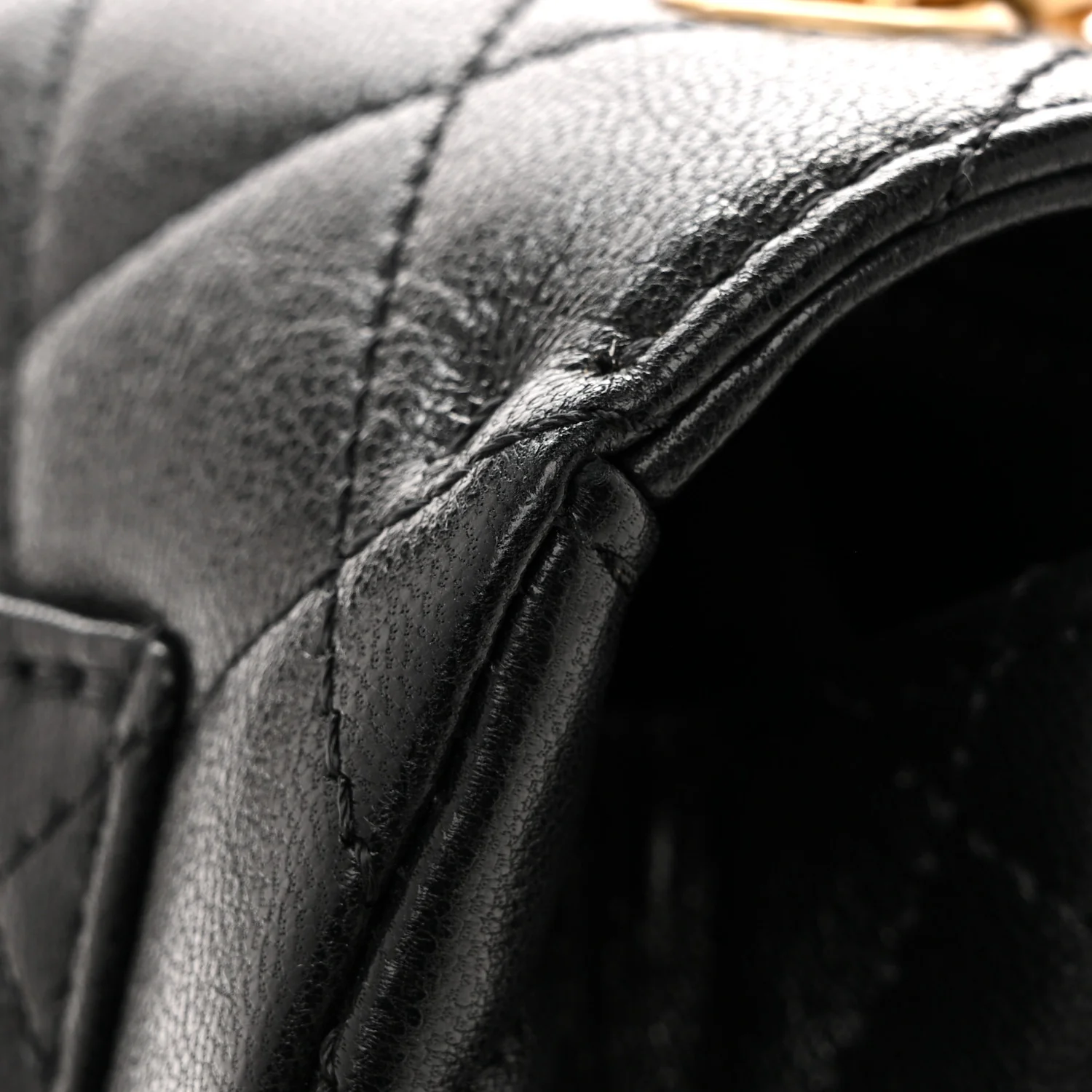Shiny Goatskin Quilted Mini Chain Strap Flap Black - Image 20