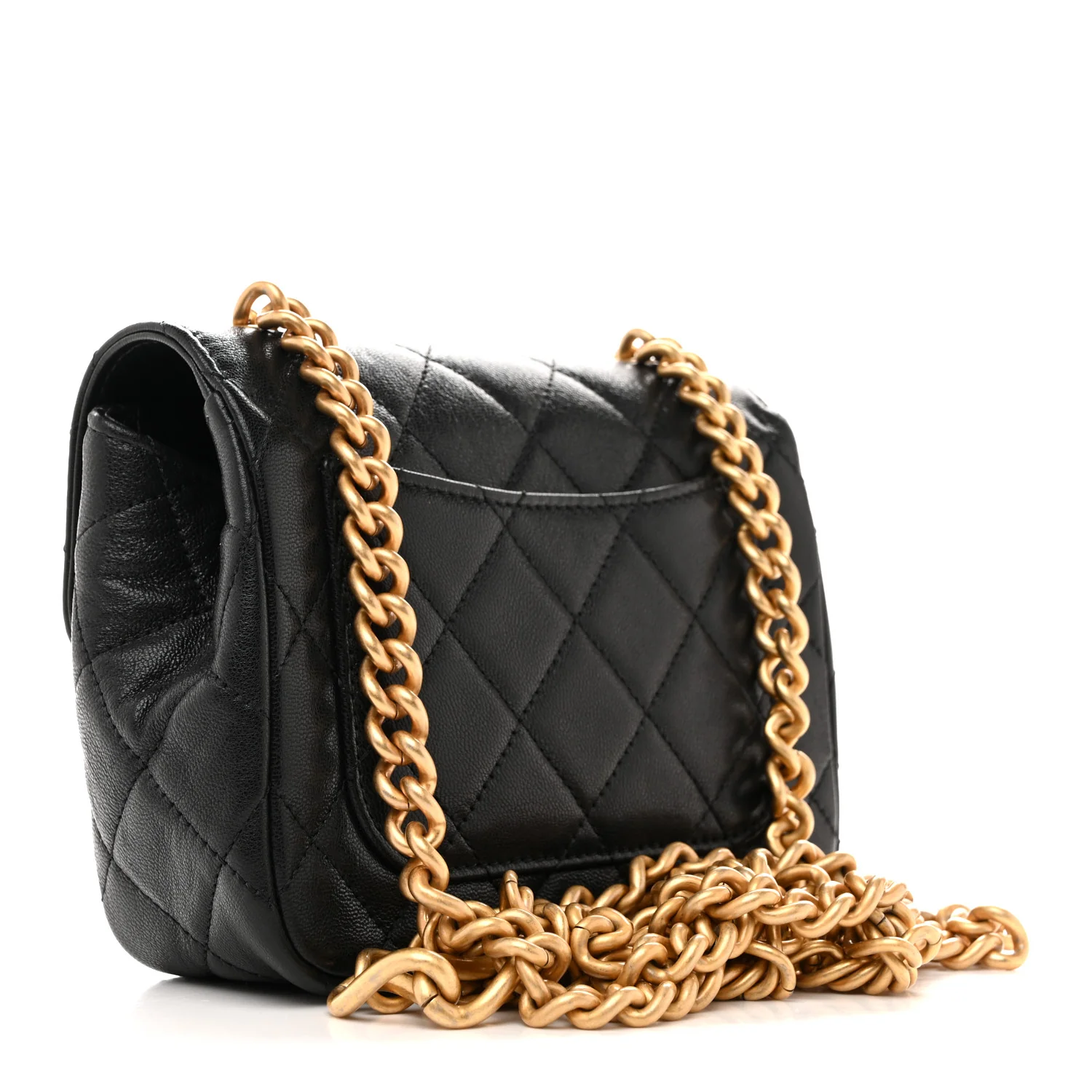 Shiny Goatskin Quilted Mini Chain Strap Flap Black - Image 4