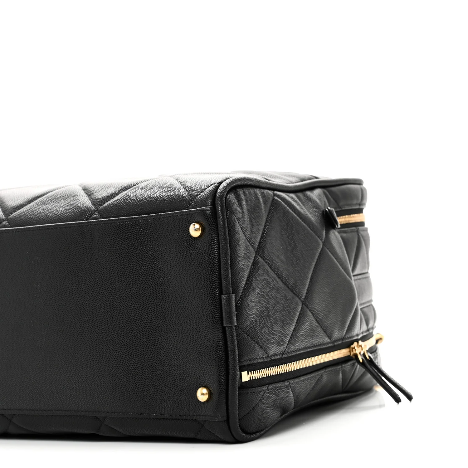 Shiny Grained Calfskin Quilted Travel Bowling Bag Black - Image 10