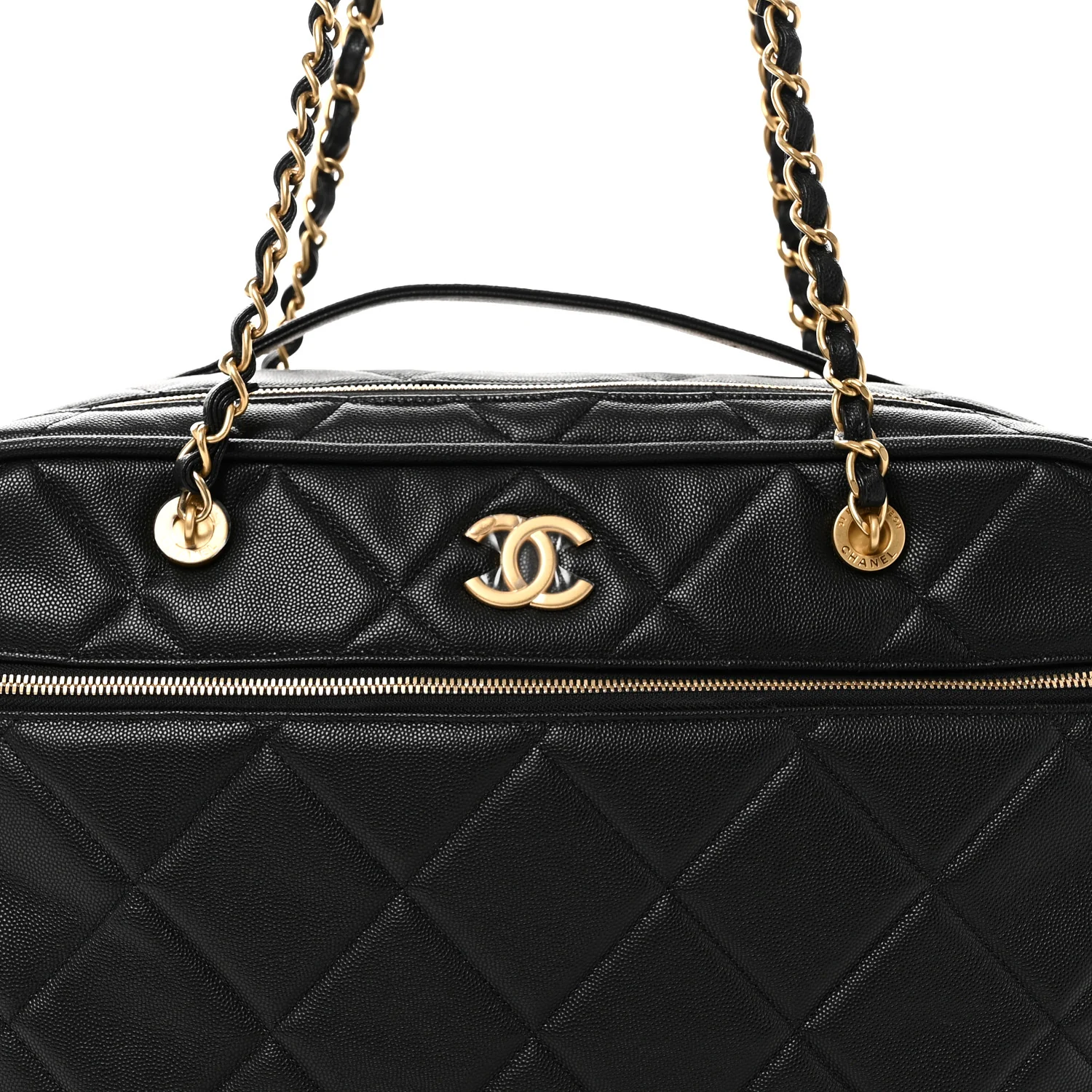 Shiny Grained Calfskin Quilted Travel Bowling Bag Black - Image 8