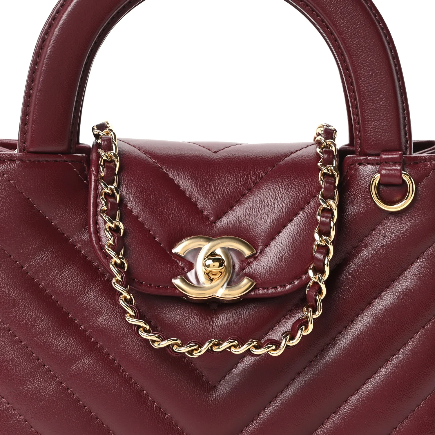 Shiny Lambskin Chevron Quilted Nano Kelly Shopper Dark Burgundy - Image 8