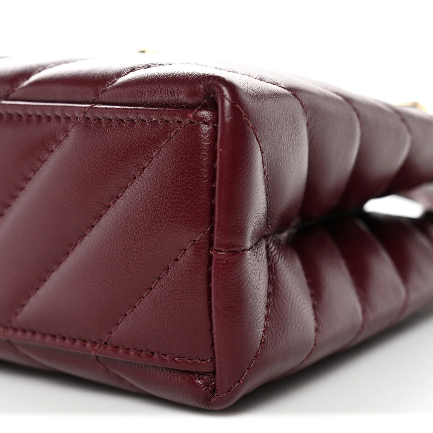 Shiny Lambskin Chevron Quilted Nano Kelly Shopper Dark Burgundy - Image 10