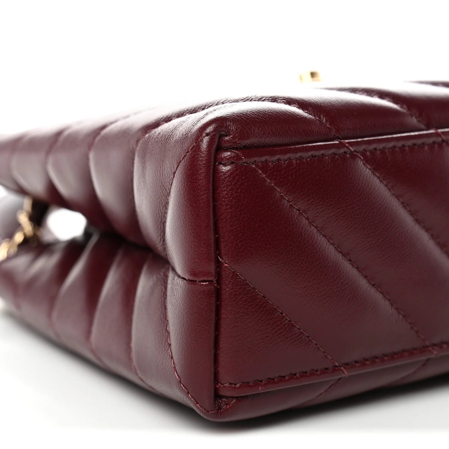 Shiny Lambskin Chevron Quilted Nano Kelly Shopper Dark Burgundy - Image 9