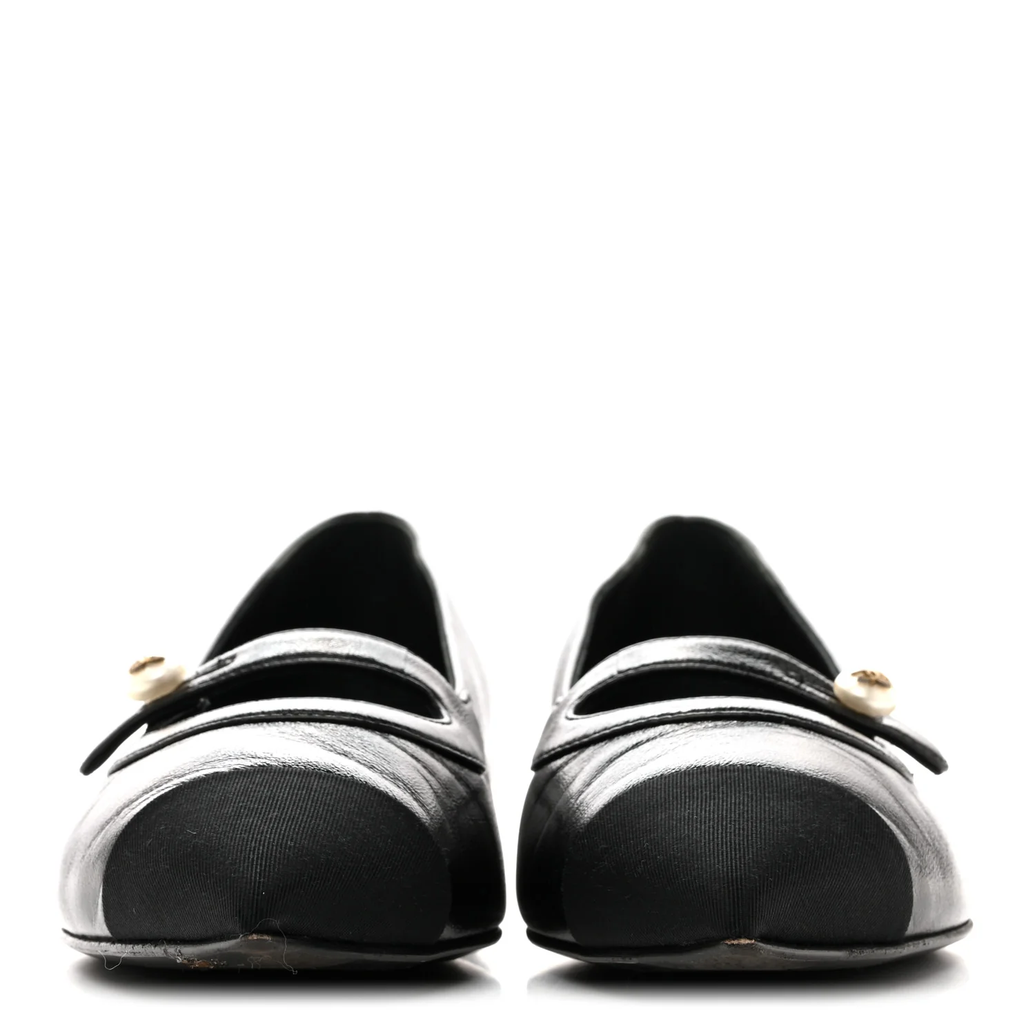 Shiny Lambskin Grosgrain Pearl Mary Jane Flats 37.5 Black - Image 3