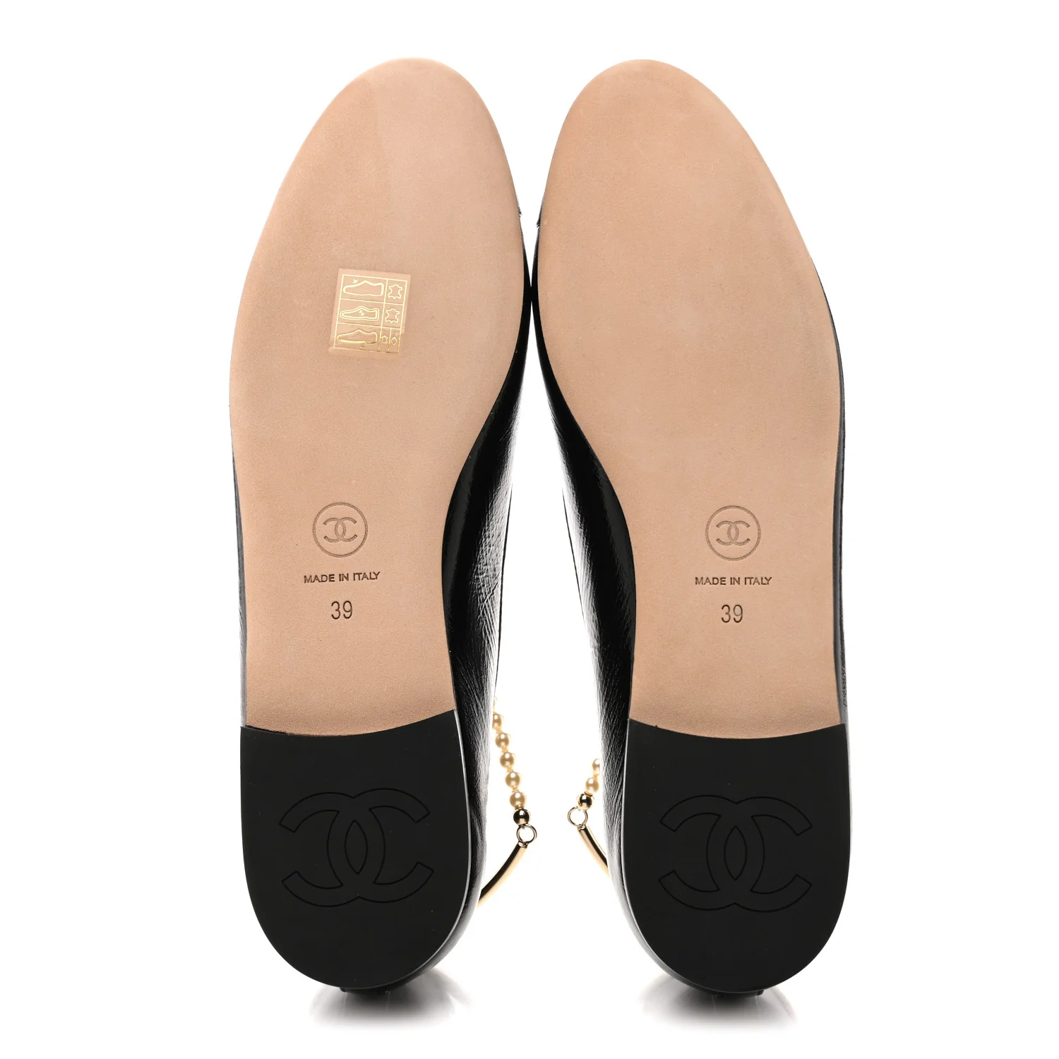 Shiny Lambskin Pearl Cap Toe Ankle Chain Ballerina Flats 39 Black - Image 6