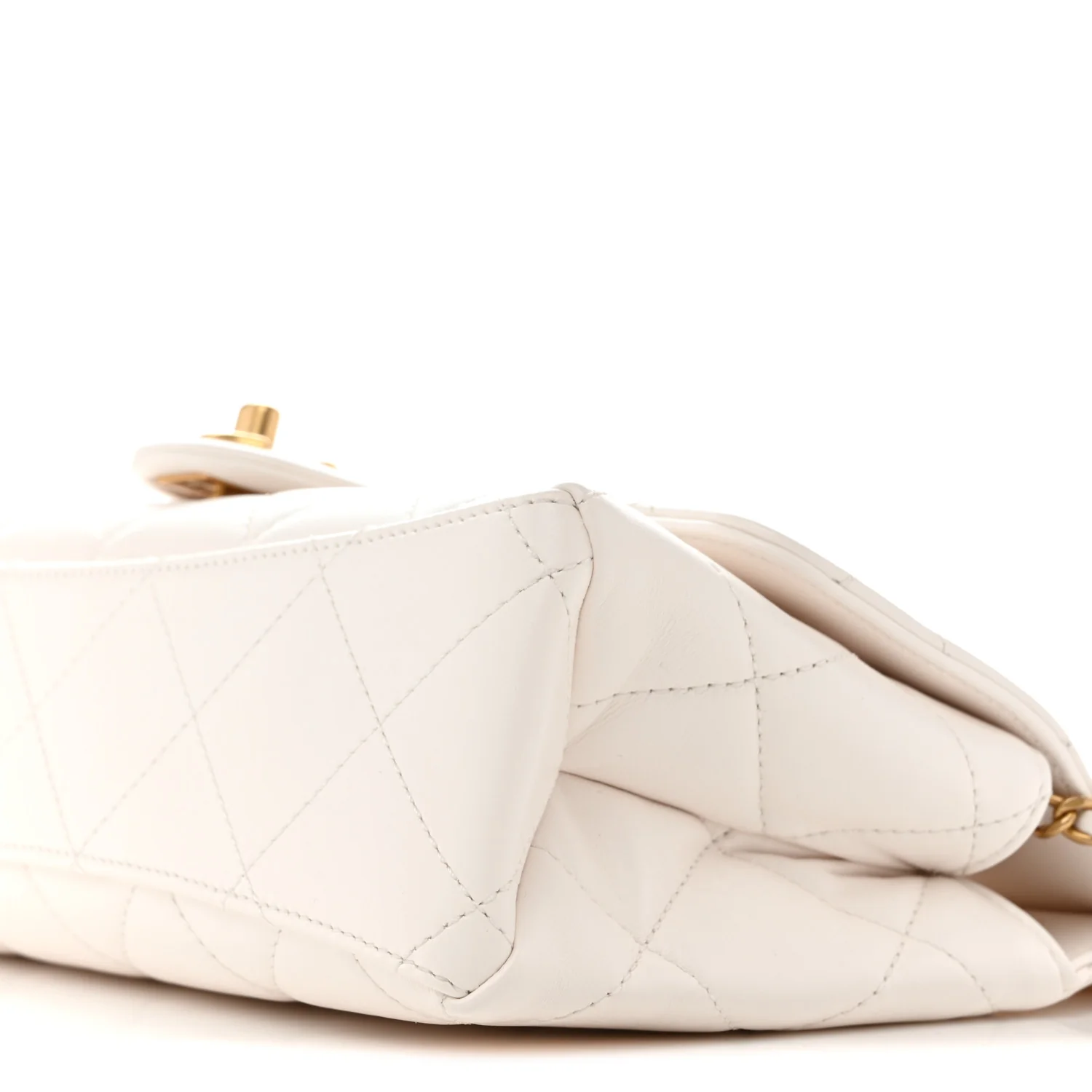 Shiny Lambskin Pearl Top Handle Flap Shopping Bag White - Image 10