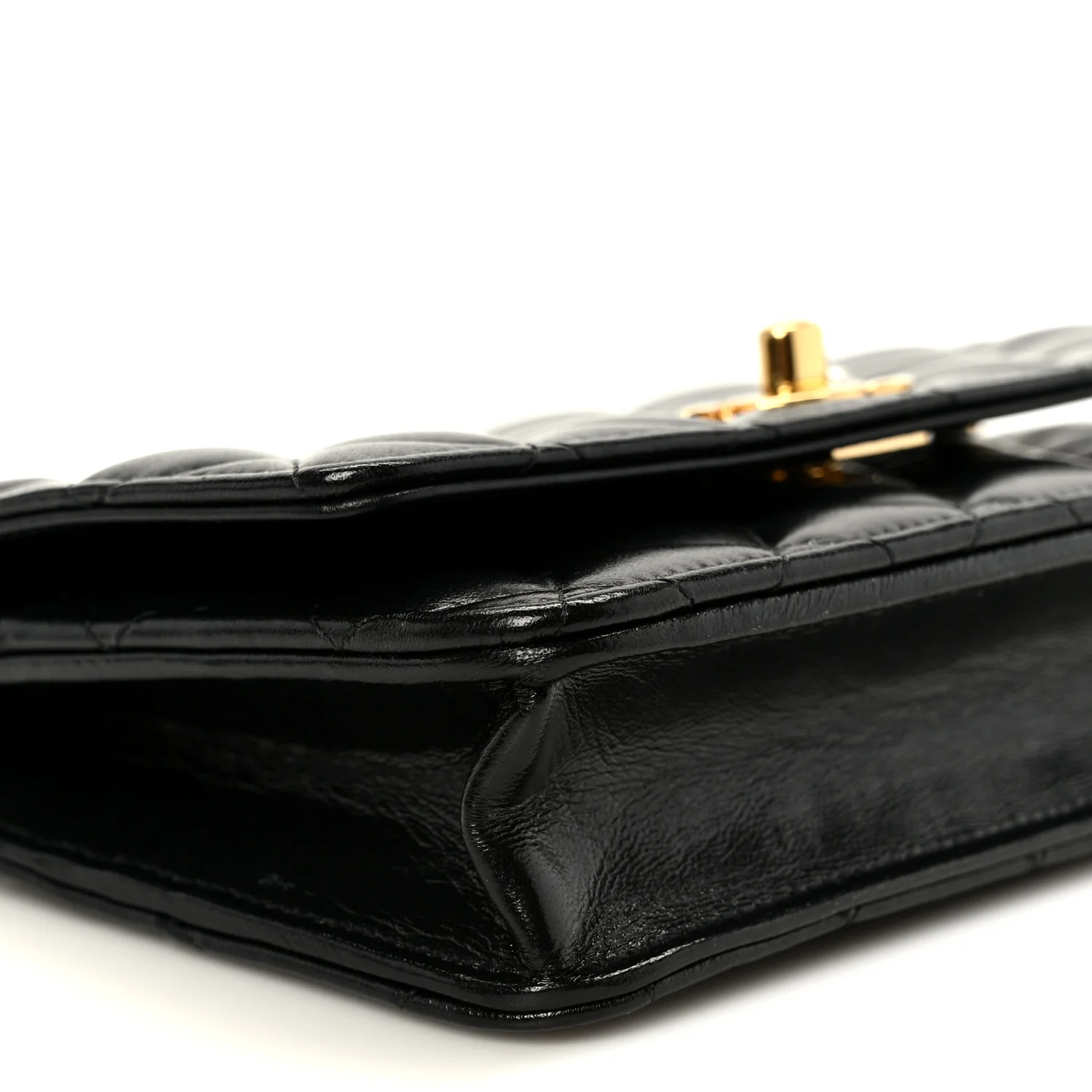 Shiny Lambskin Quilted CC Pearl Wallet on Chain WOC Black - Image 11