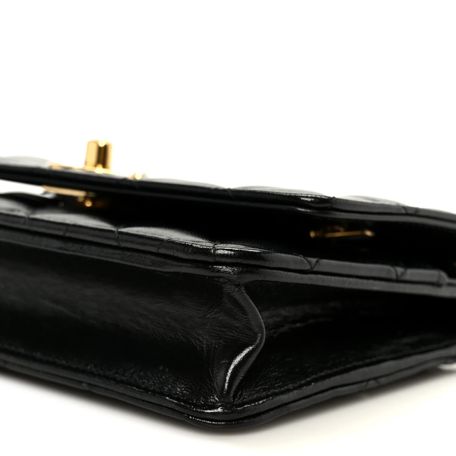 Shiny Lambskin Quilted CC Pearl Wallet on Chain WOC Black - Image 12