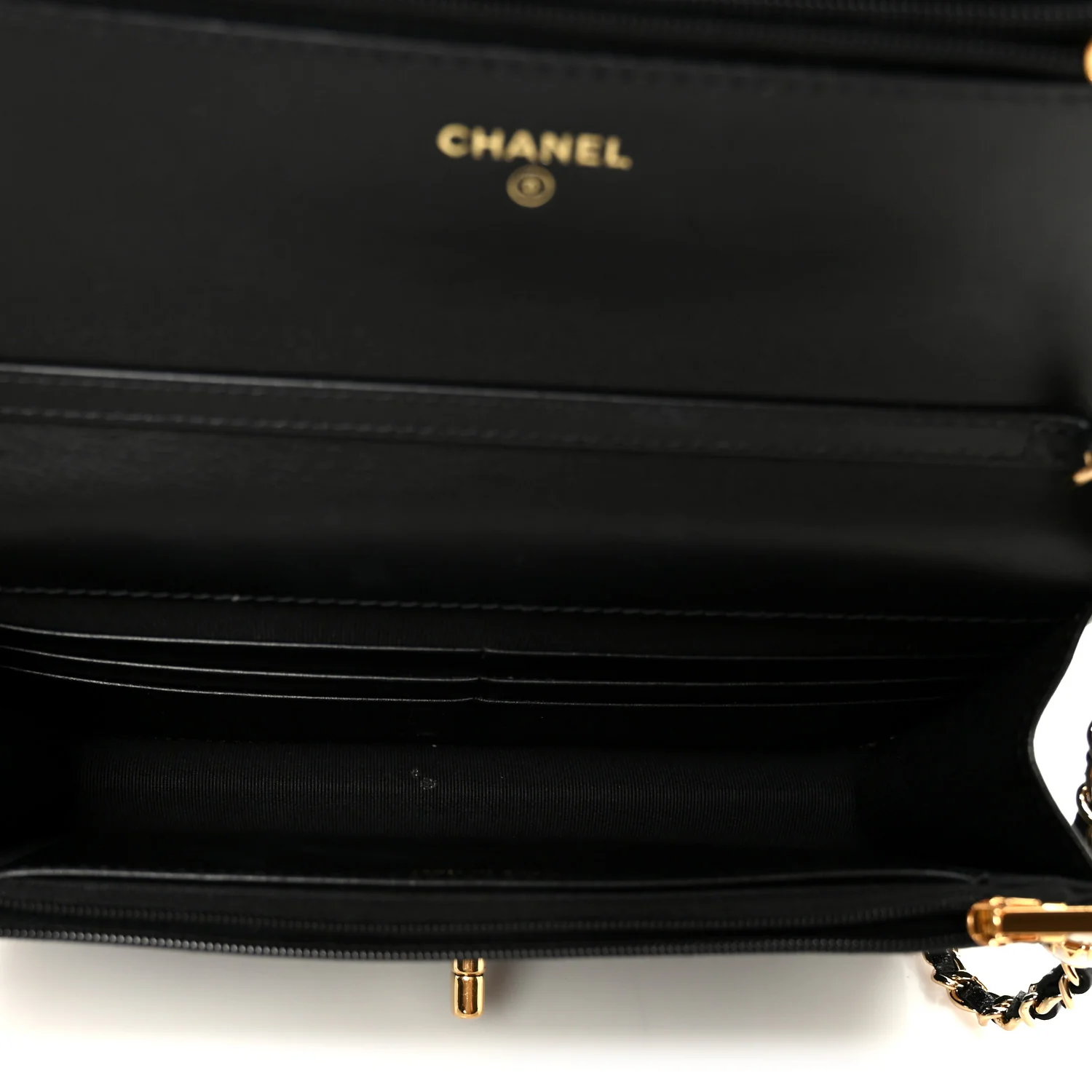 Shiny Lambskin Quilted CC Pearl Wallet on Chain WOC Black - Image 5