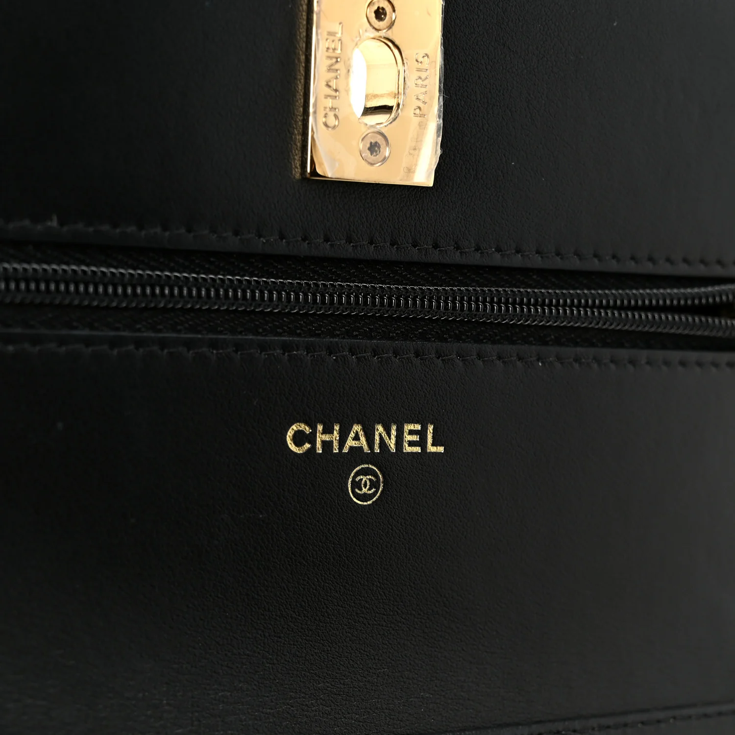 Shiny Lambskin Quilted CC Pearl Wallet on Chain WOC Black - Image 7