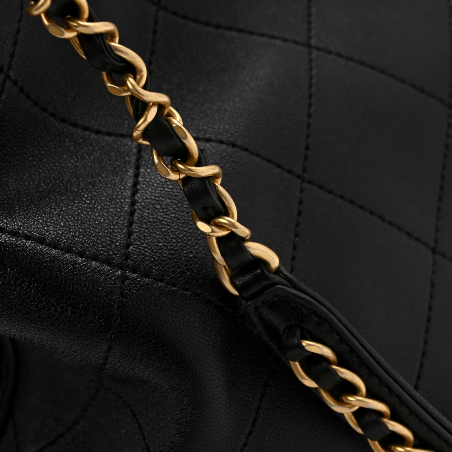 Shiny Lambskin Quilted Chain Around Shopping Tote Black - Image 12