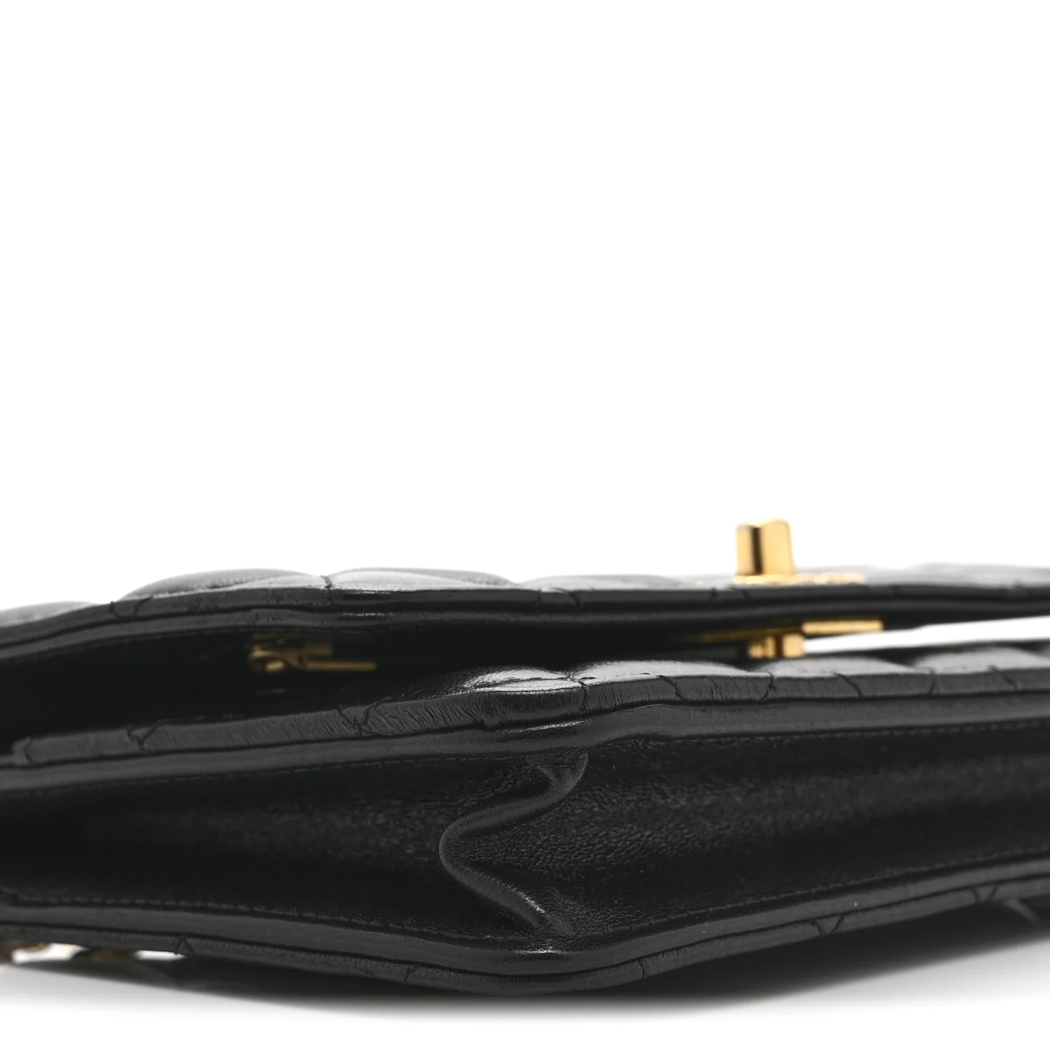 Shiny Lambskin Quilted Dynasty Wallet On Chain WOC Black - Image 10