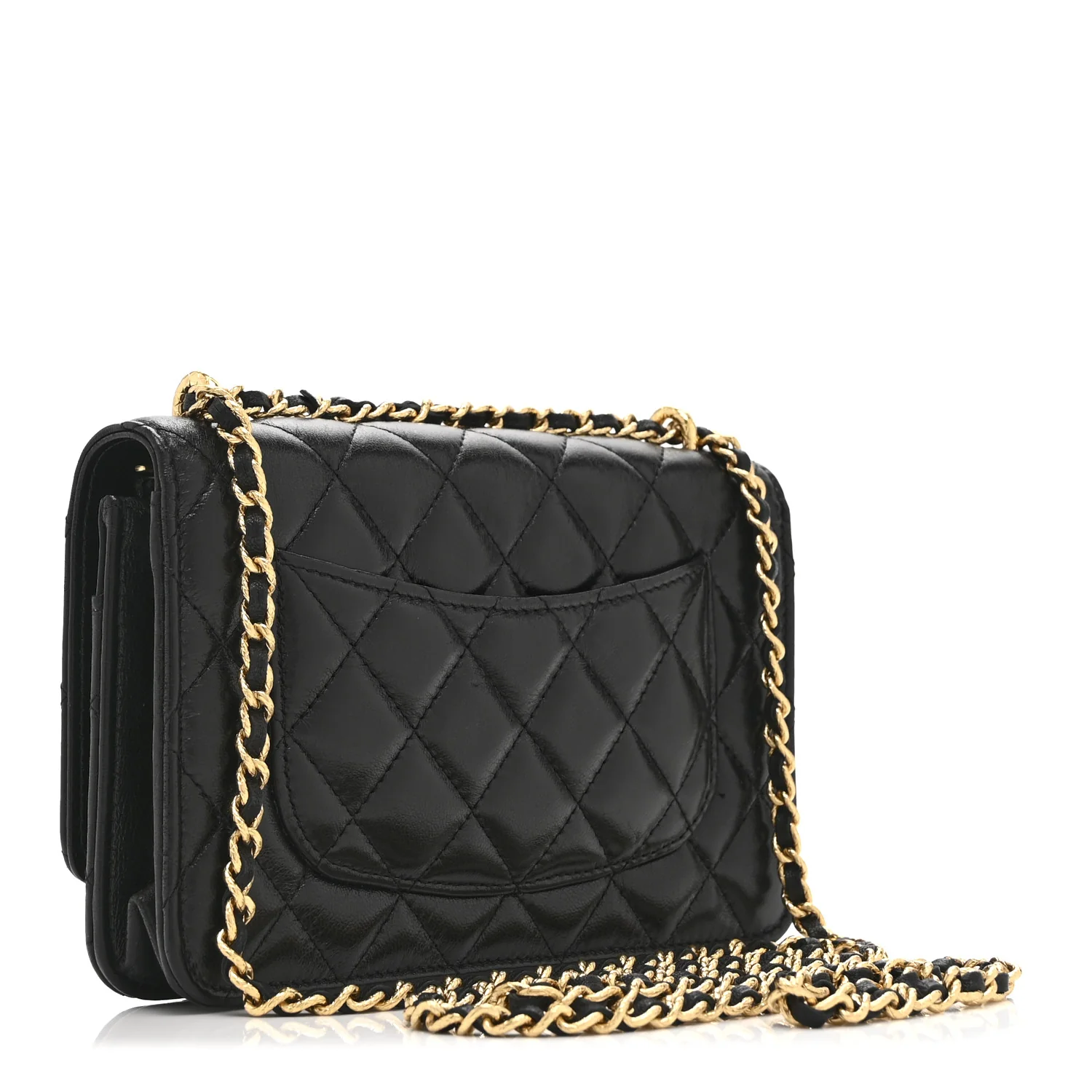 Shiny Lambskin Quilted Dynasty Wallet On Chain WOC Black - Image 3