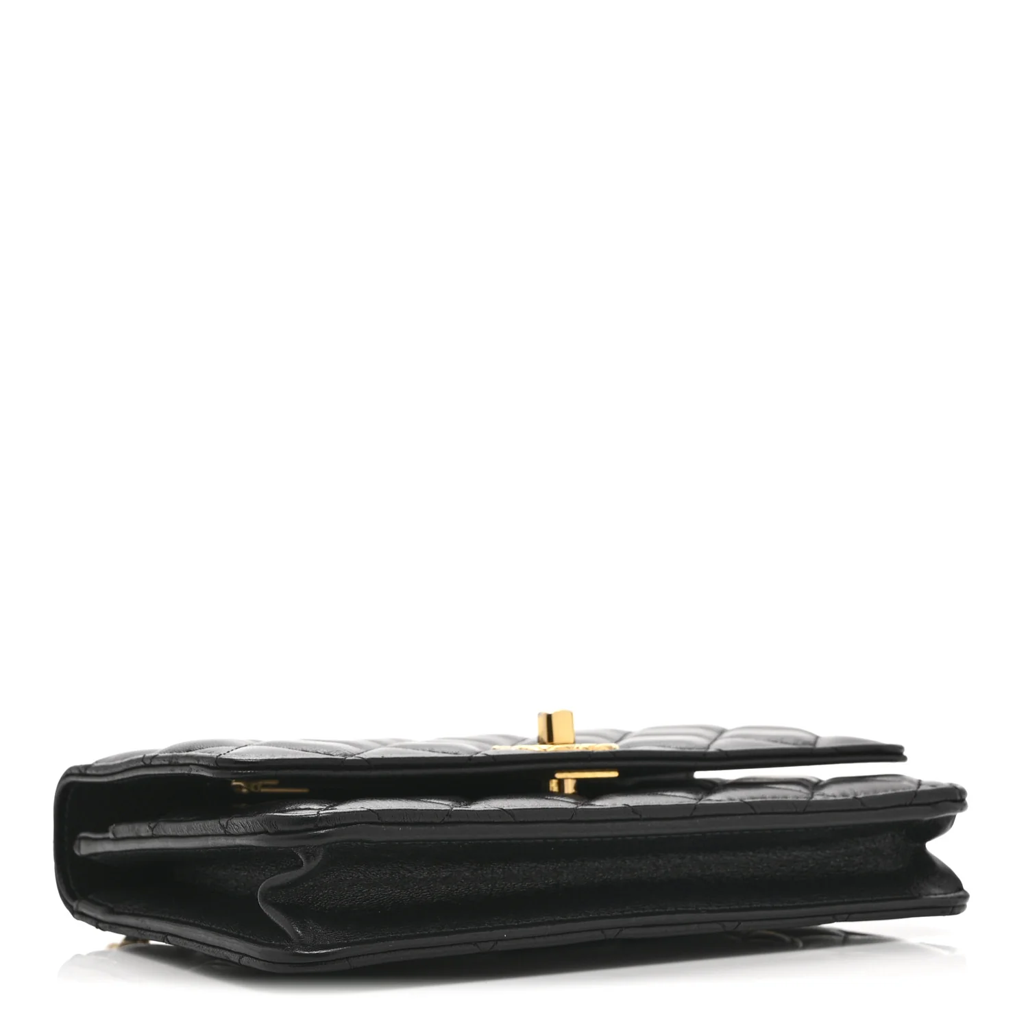 Shiny Lambskin Quilted Dynasty Wallet On Chain WOC Black - Image 4
