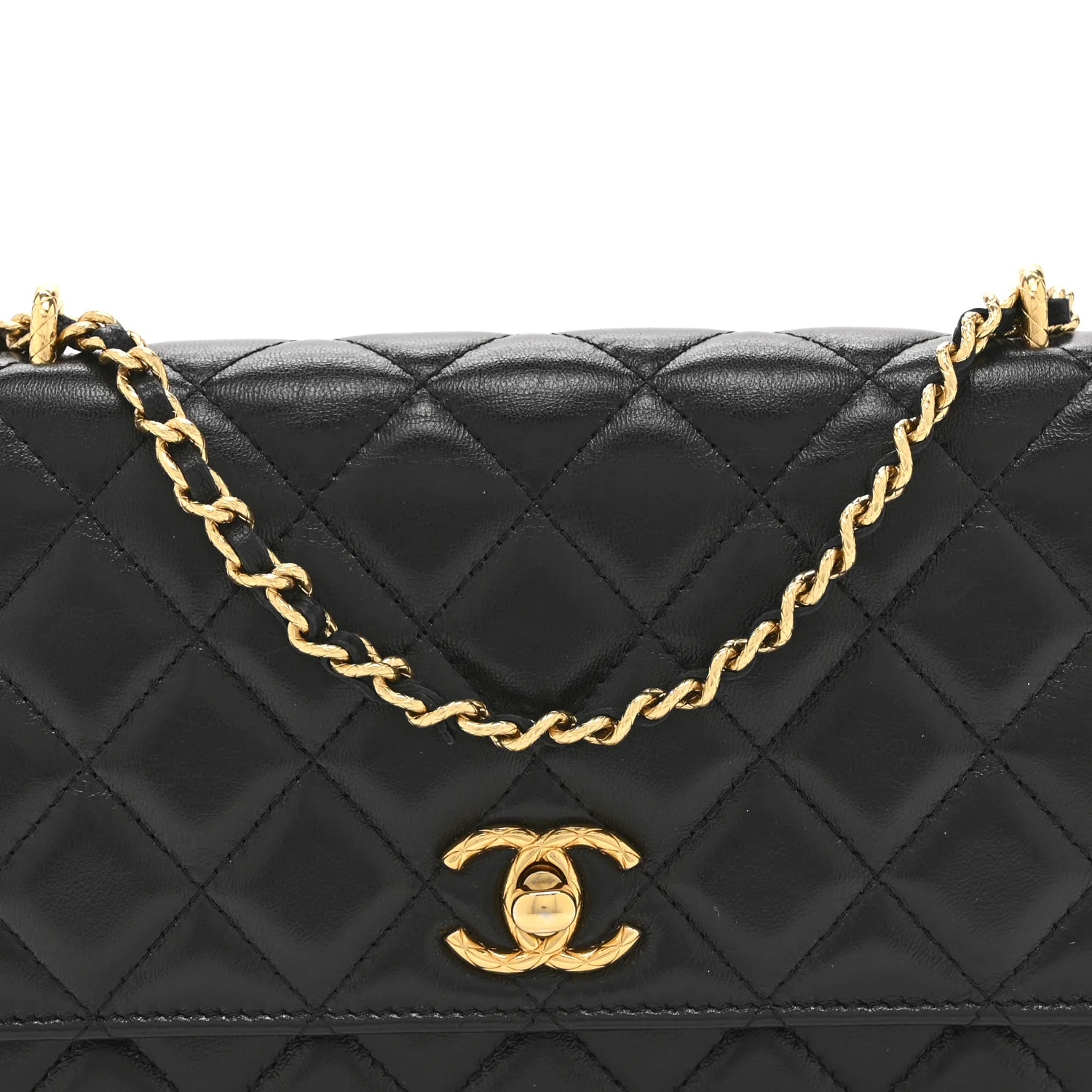 Shiny Lambskin Quilted Dynasty Wallet On Chain WOC Black - Image 9