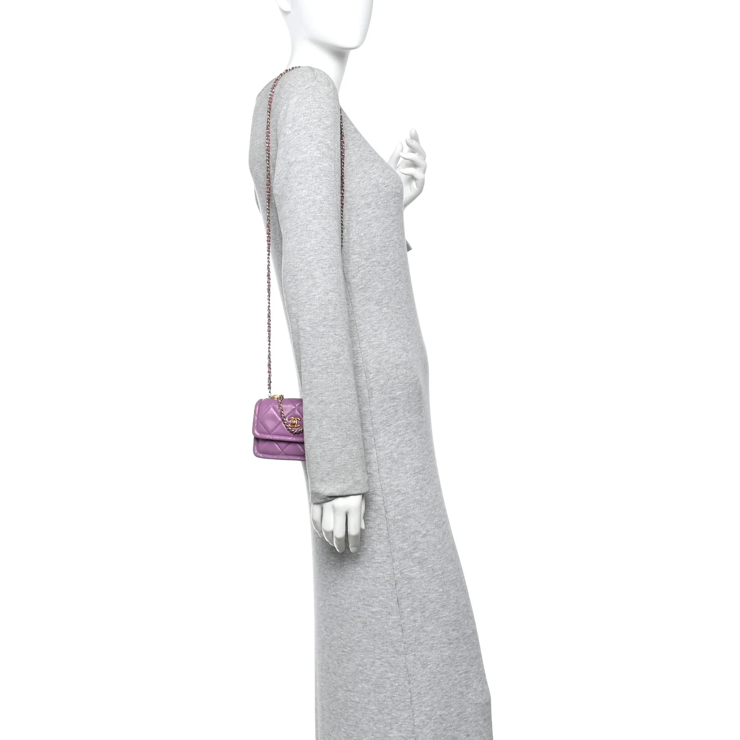 Shiny Lambskin Quilted Extra Mini Flap Purple - Image 2