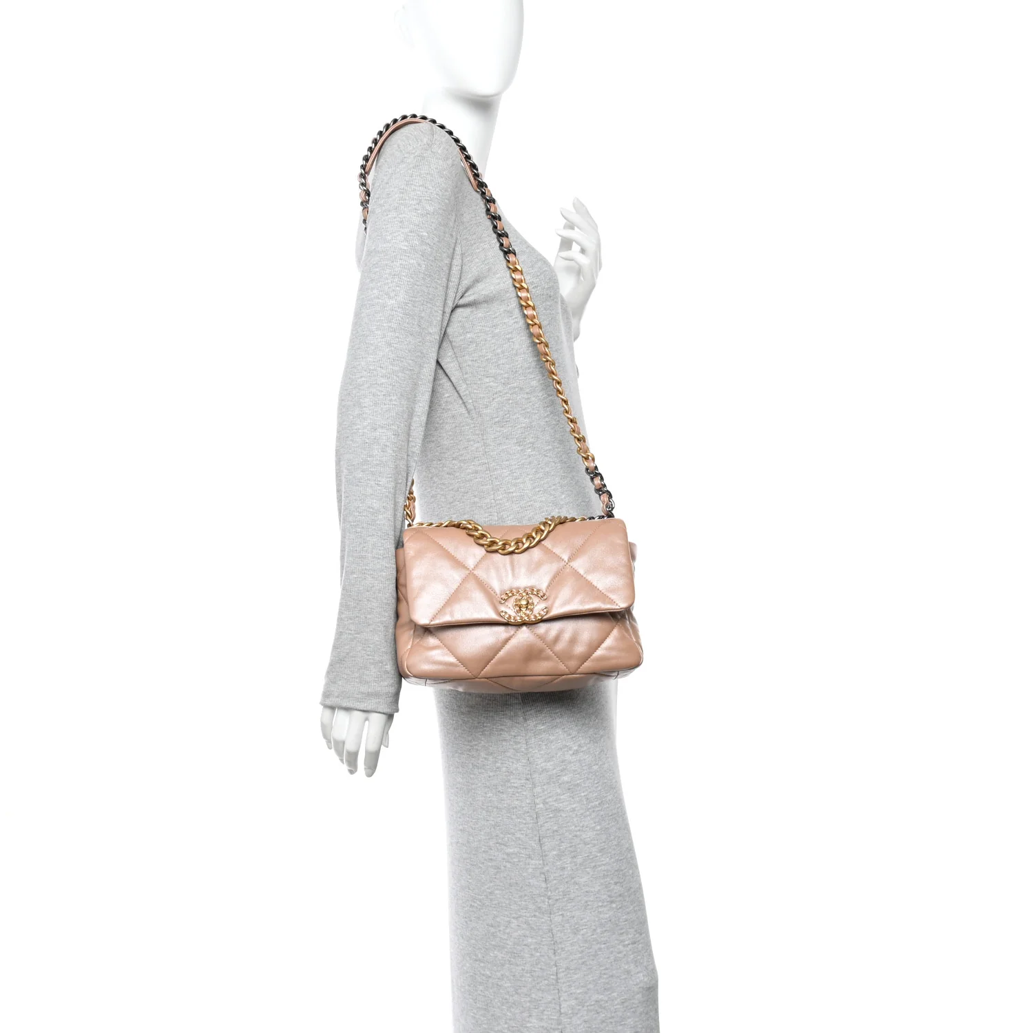 Shiny Lambskin Quilted Medium Chanel 19 Flap Beige - Image 2