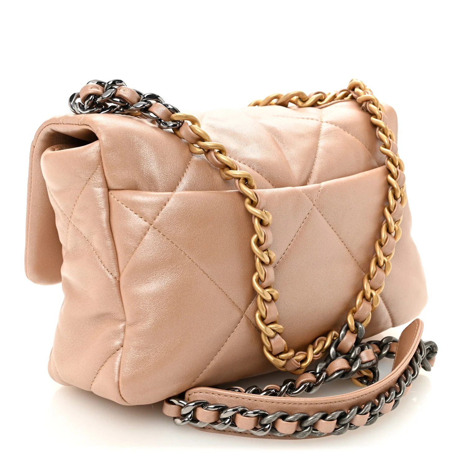 Shiny Lambskin Quilted Medium Chanel 19 Flap Beige - Image 3