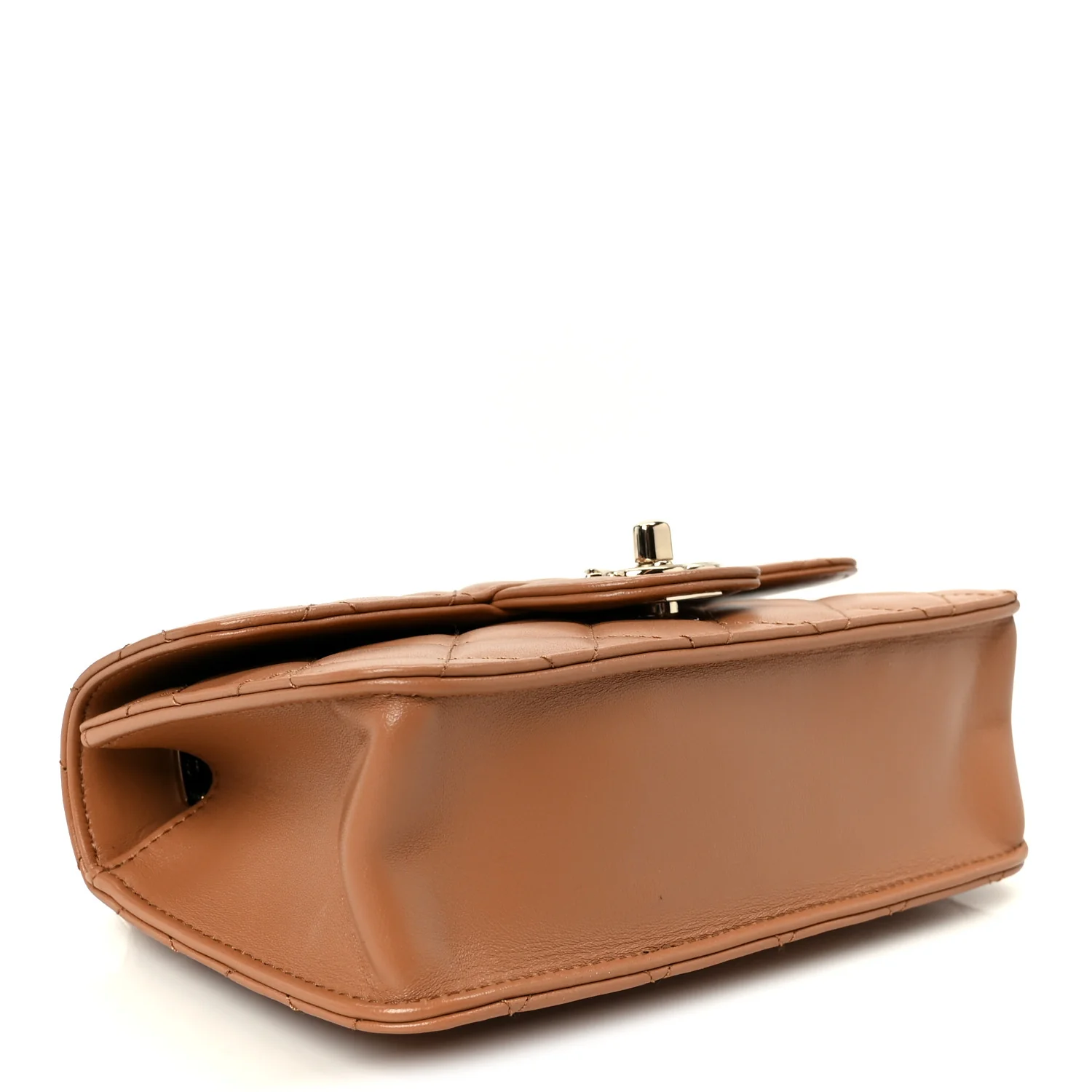 Shiny Lambskin Quilted Mini Flap Brown - Image 4