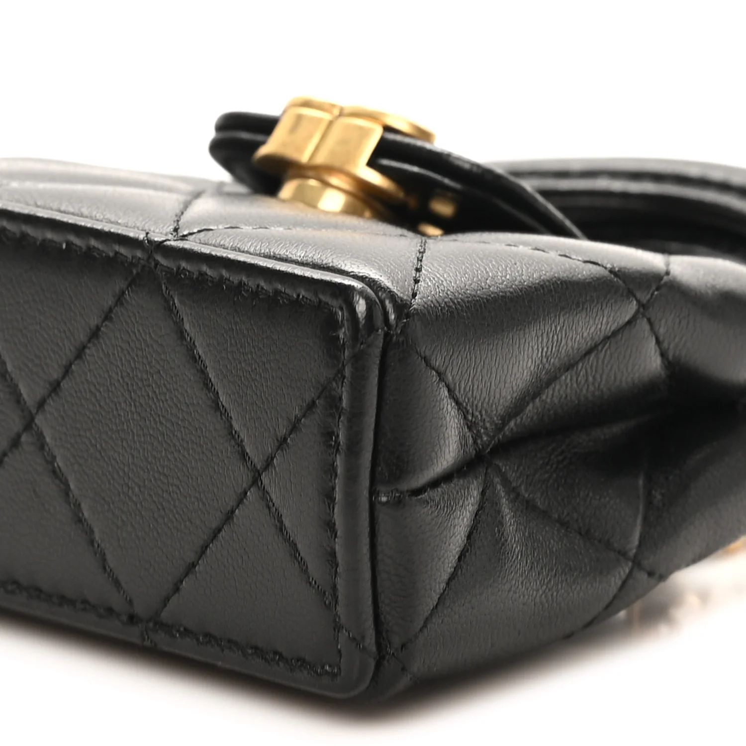 Shiny Lambskin Quilted Mini Kelly Bag Charm Black - Image 10