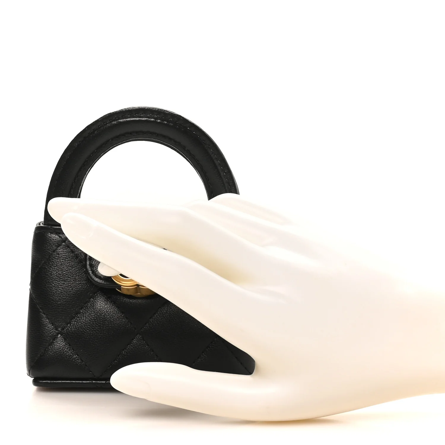 Shiny Lambskin Quilted Mini Kelly Bag Charm Black - Image 2
