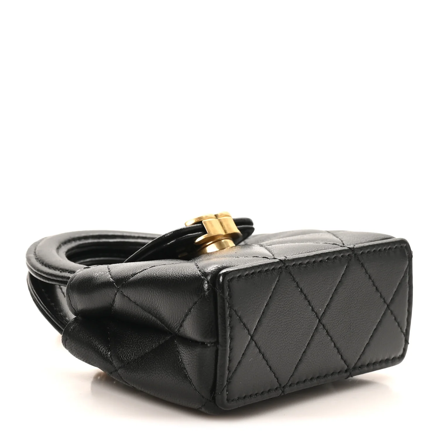 Shiny Lambskin Quilted Mini Kelly Bag Charm Black - Image 4