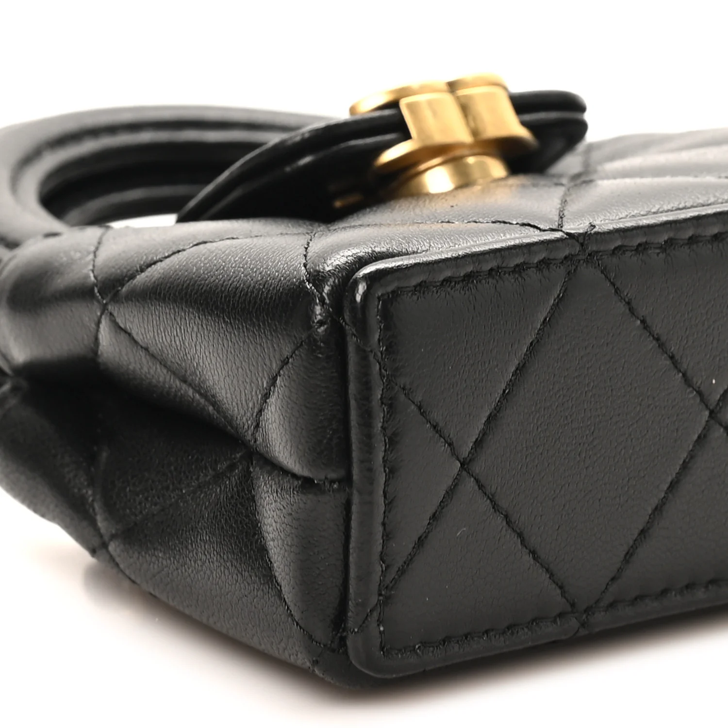 Shiny Lambskin Quilted Mini Kelly Bag Charm Black - Image 9