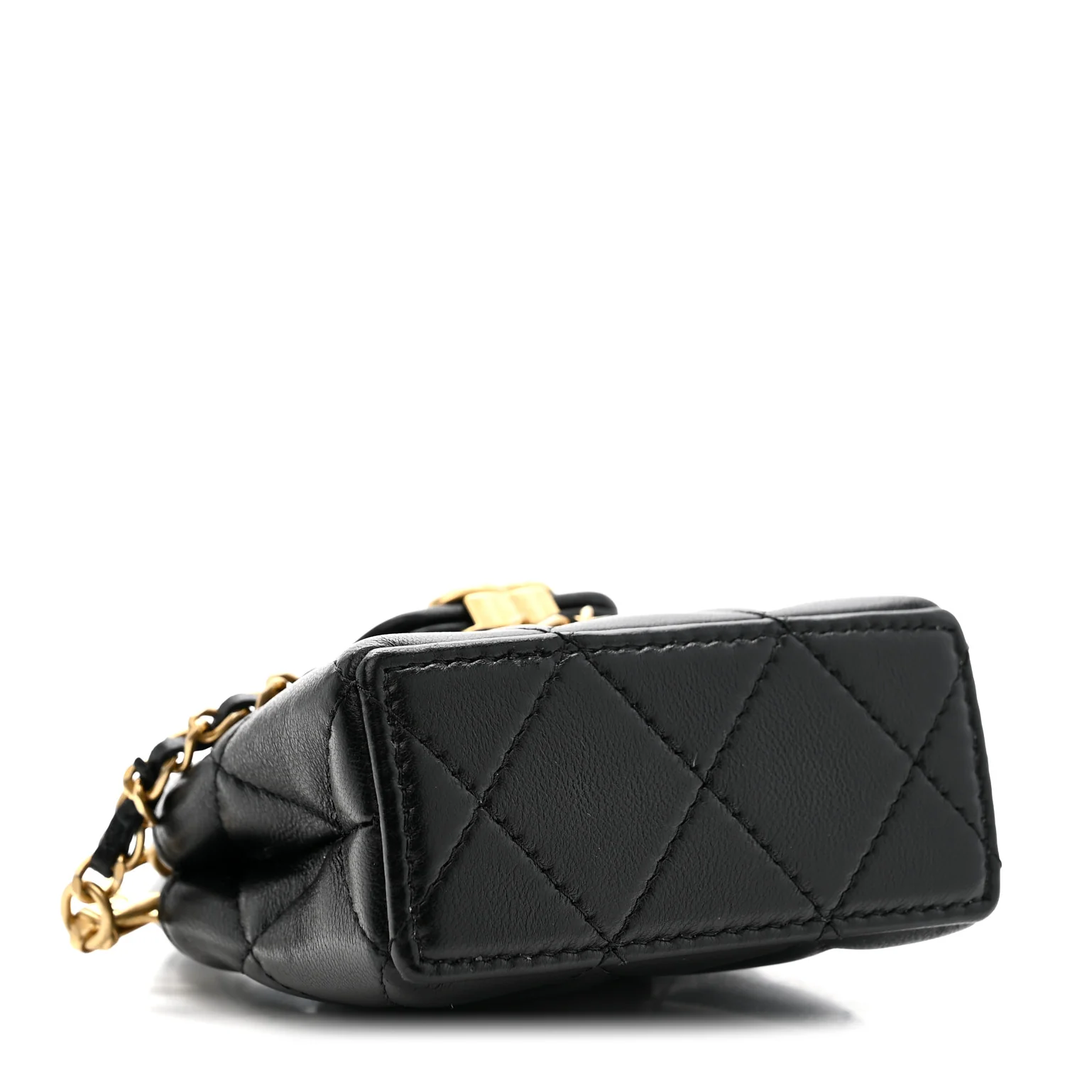 Shiny Lambskin Quilted Mini Kelly Bag Charm Black - Image 4