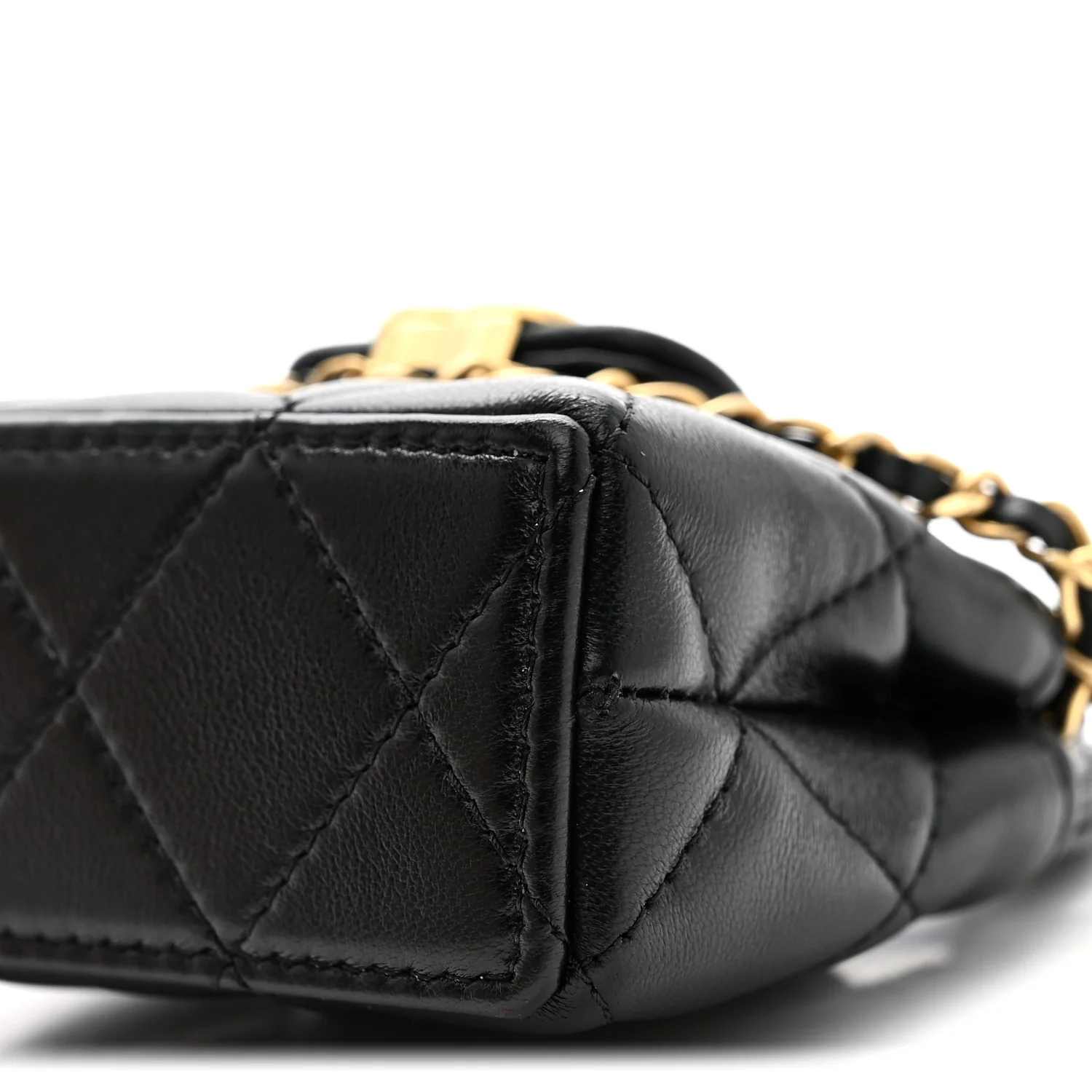 Shiny Lambskin Quilted Mini Kelly Bag Charm Black - Image 9