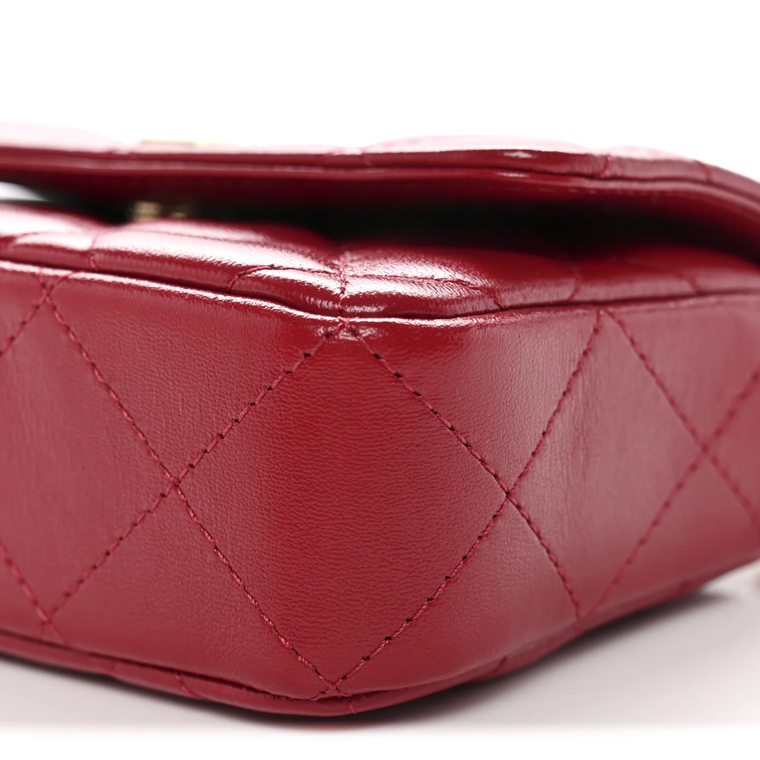 Shiny Lambskin Quilted Mini Metal Top Handle Clutch With Chain  Red - Image 11