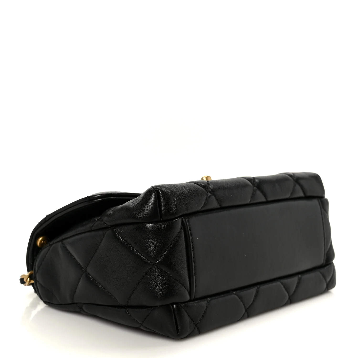 Shiny Lambskin Quilted Mini Pearl Logo Flap Black - Image 4