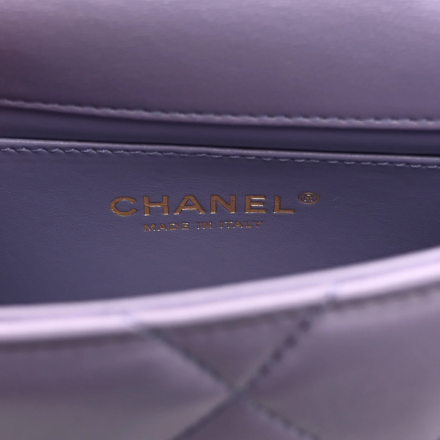 Shiny Lambskin Quilted Mini Pearl Logo Flap Light Purple - Image 6