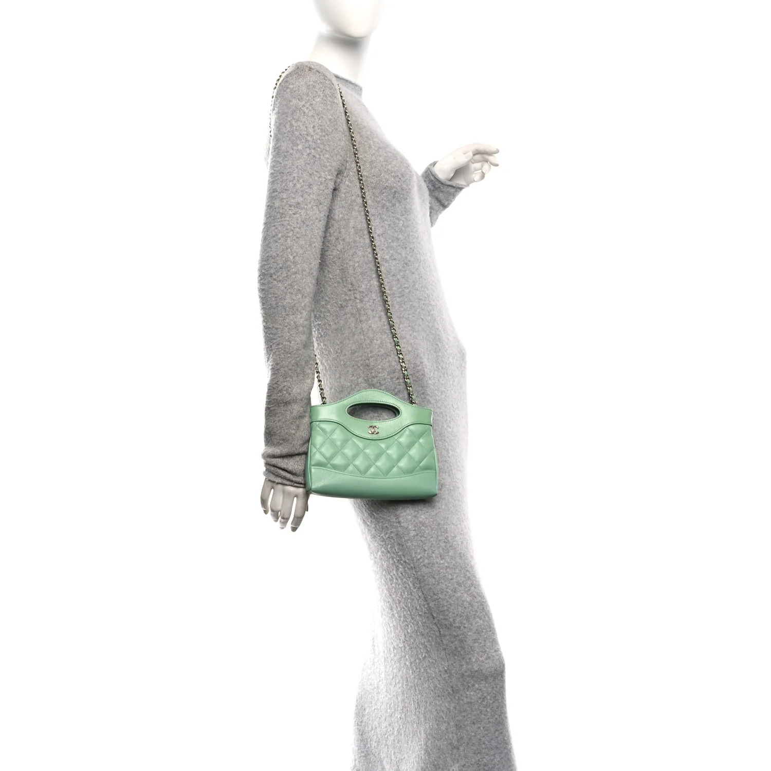 Shiny Lambskin Quilted Nano 31 Shopping Bag Green - Image 2