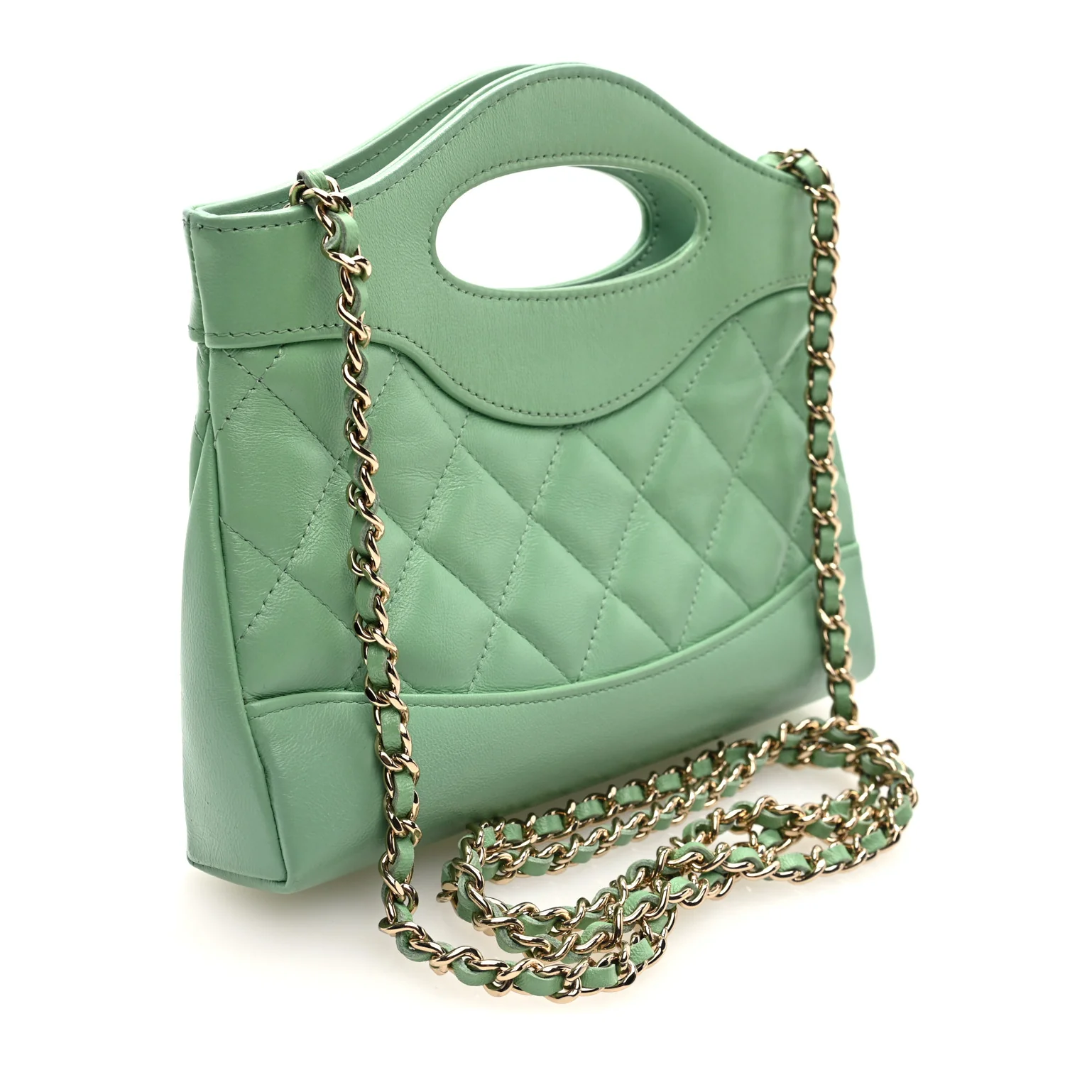 Shiny Lambskin Quilted Nano 31 Shopping Bag Green - Image 3